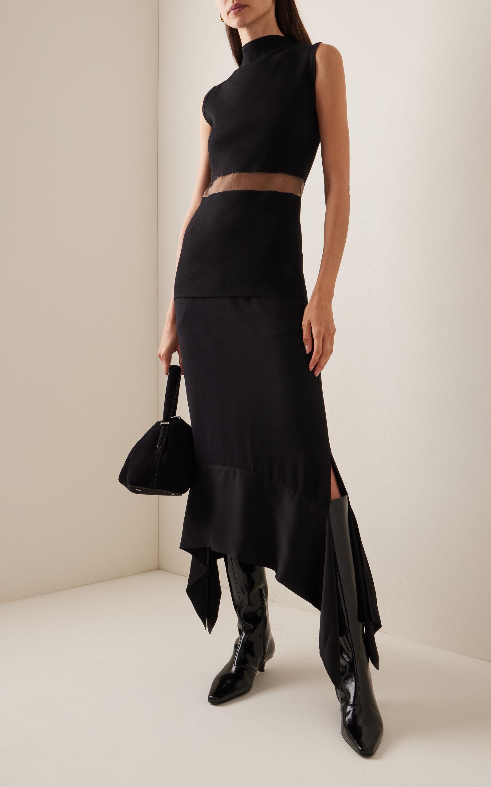 Tot me Satin sash Crepe Maxi Skirt in Black Lyst