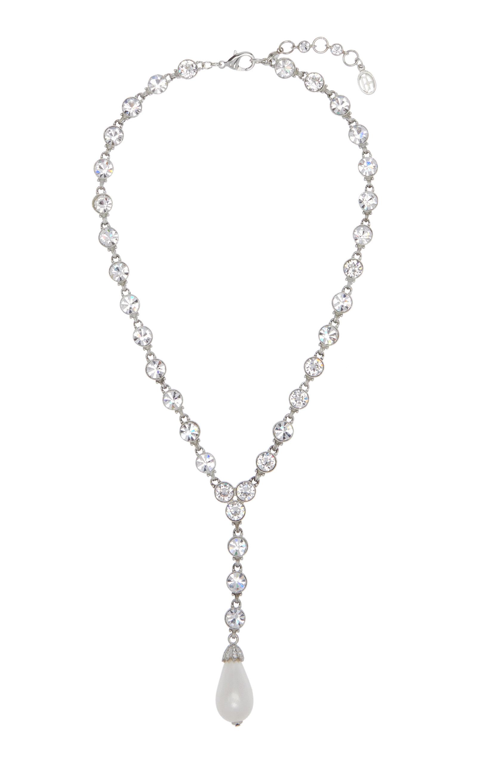 Ben Amun Corinna Crystal Pearl Silver tone Lariat Necklace in