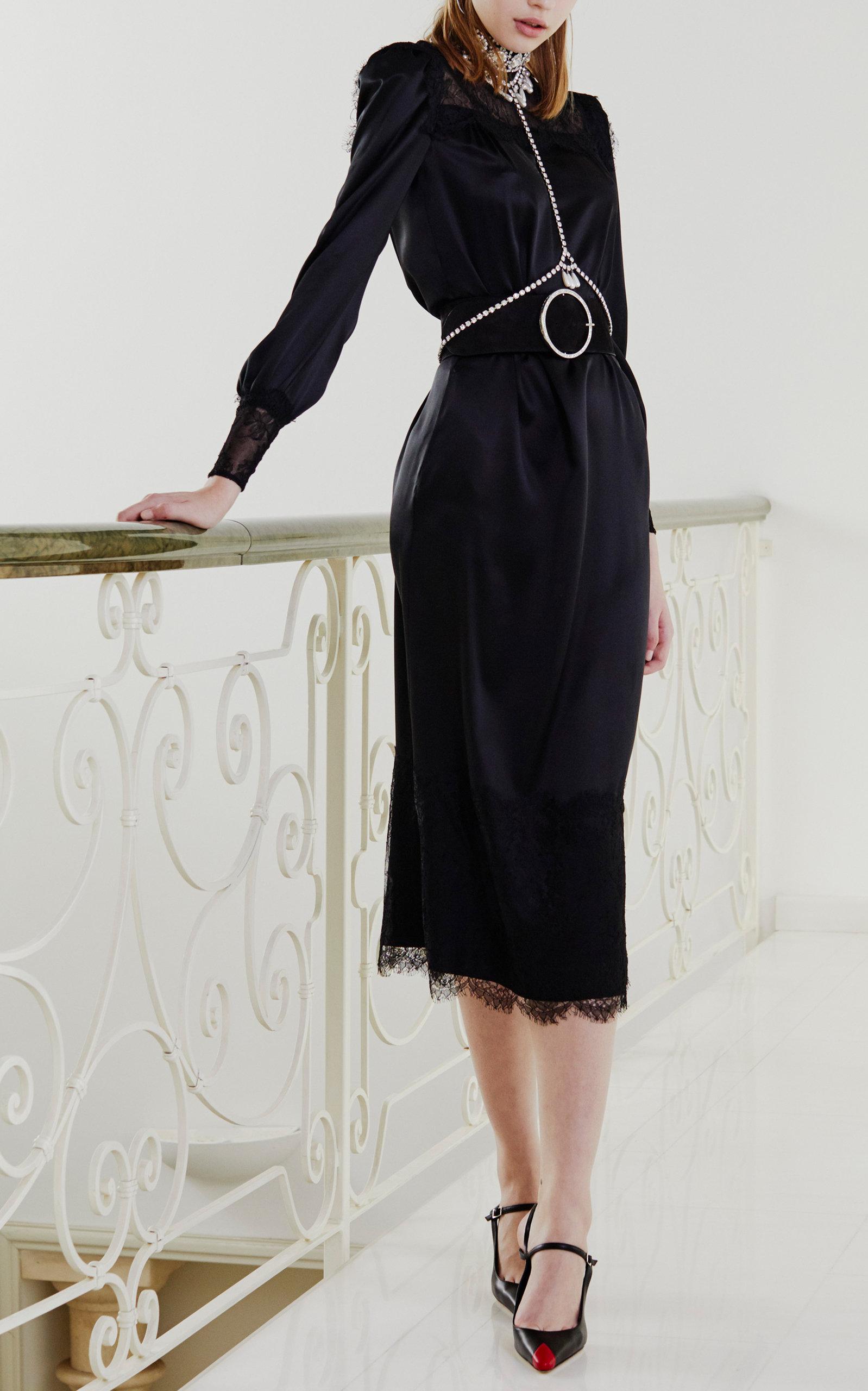 satin long sleeve midi dress