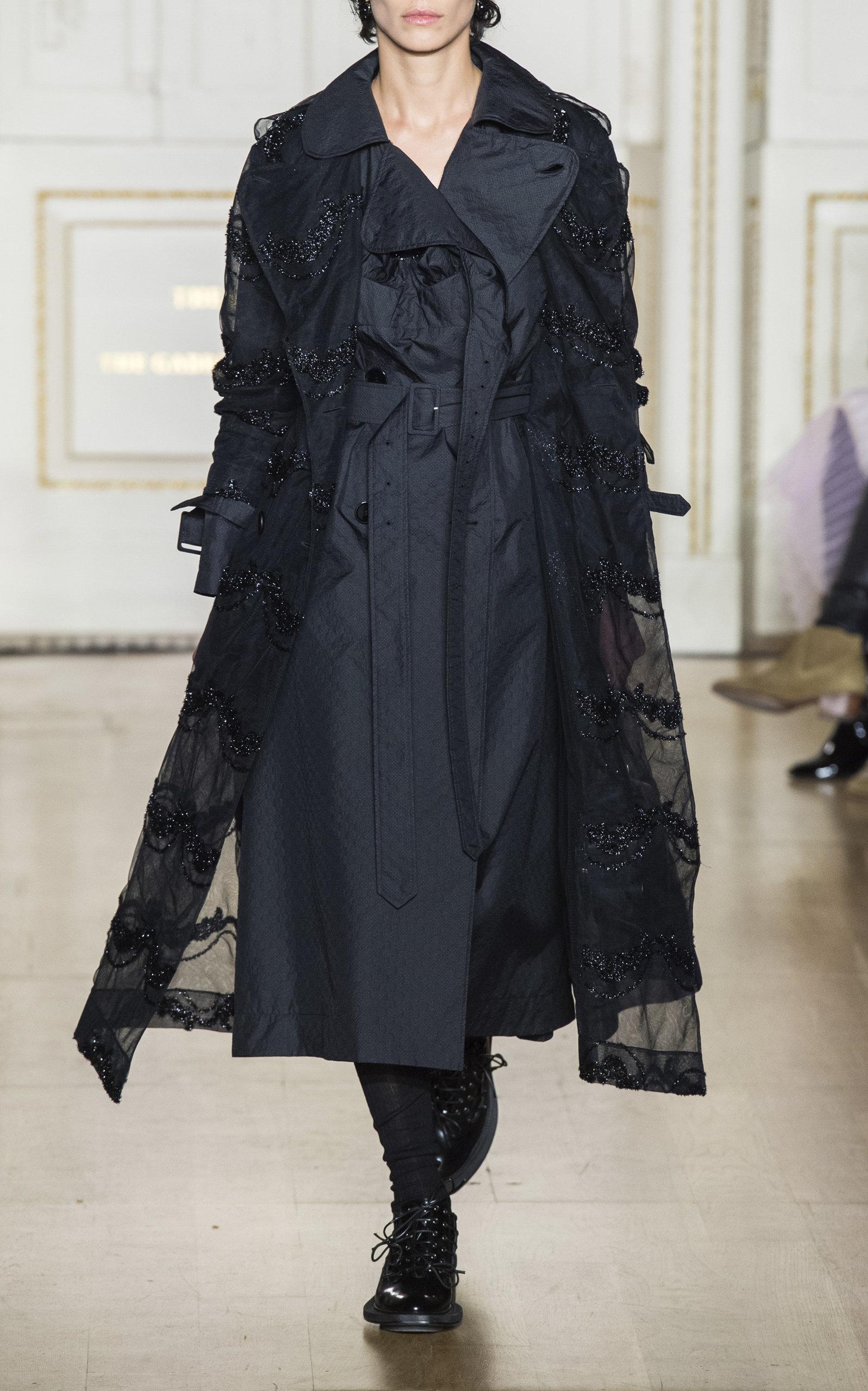 Simone Rocha Synthetic Chenille-embroidered Tulle Trench Coat in Black ...