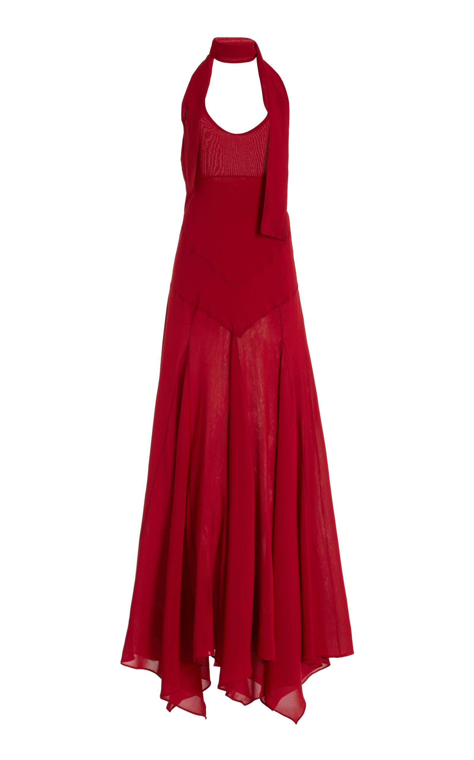 Siedres Exclusive Raye Scarf-detailed Midi Halter Dress in Red | Lyst