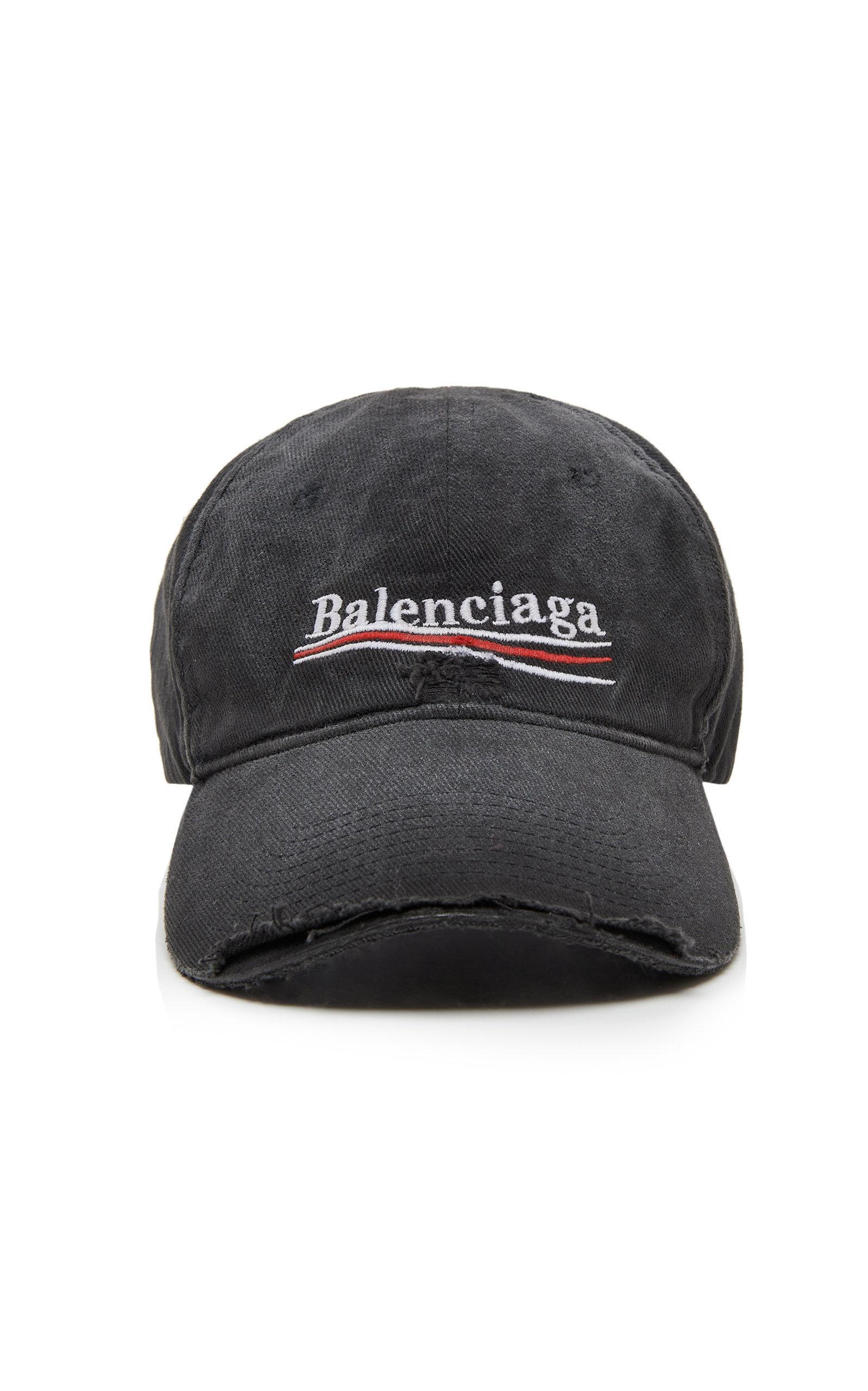Balenciaga Political Embroidered Distressed Denim Cap in Black | Lyst
