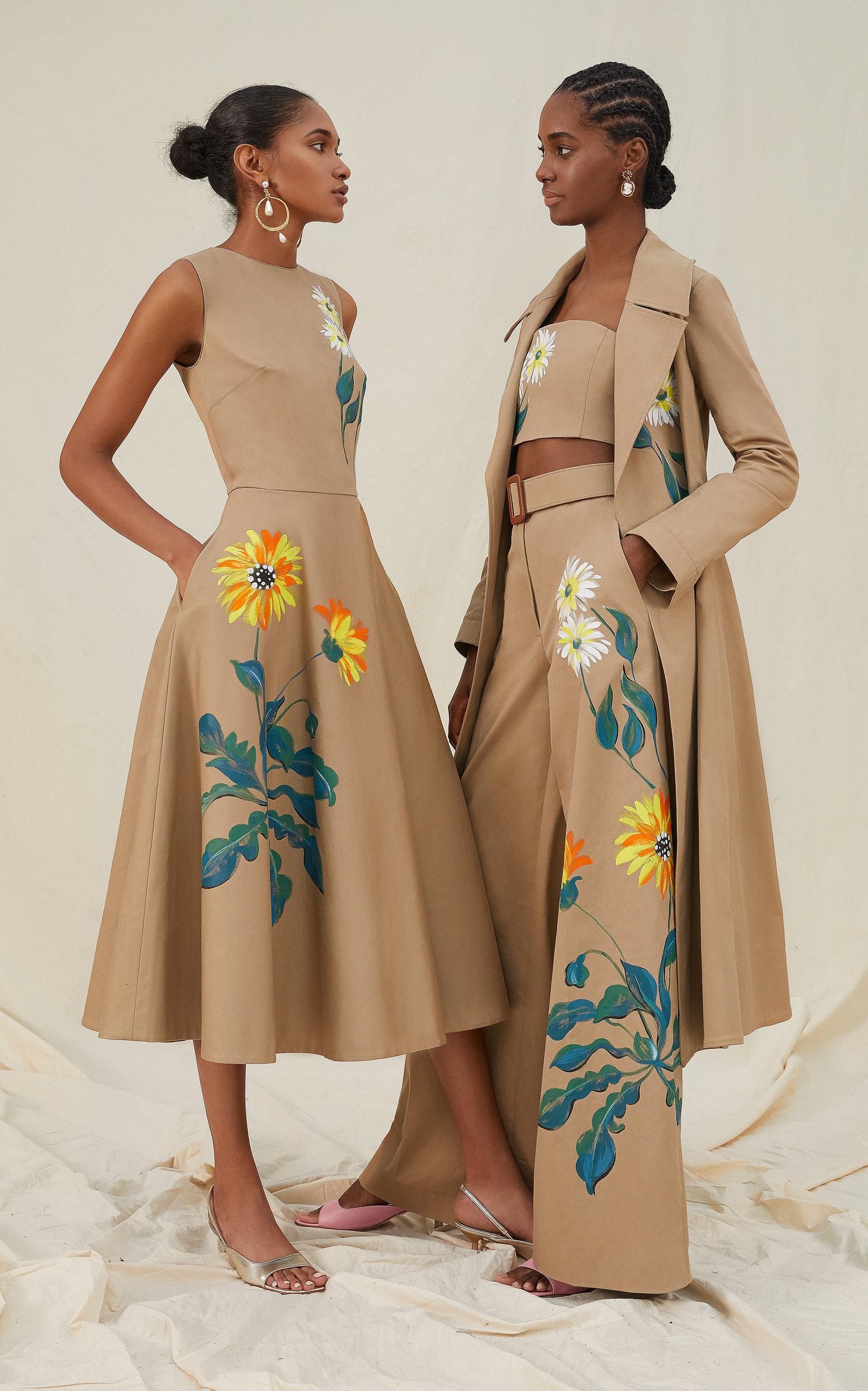 Oscar de la Renta Hand-painted Cotton Wide-leg Trousers | Lyst