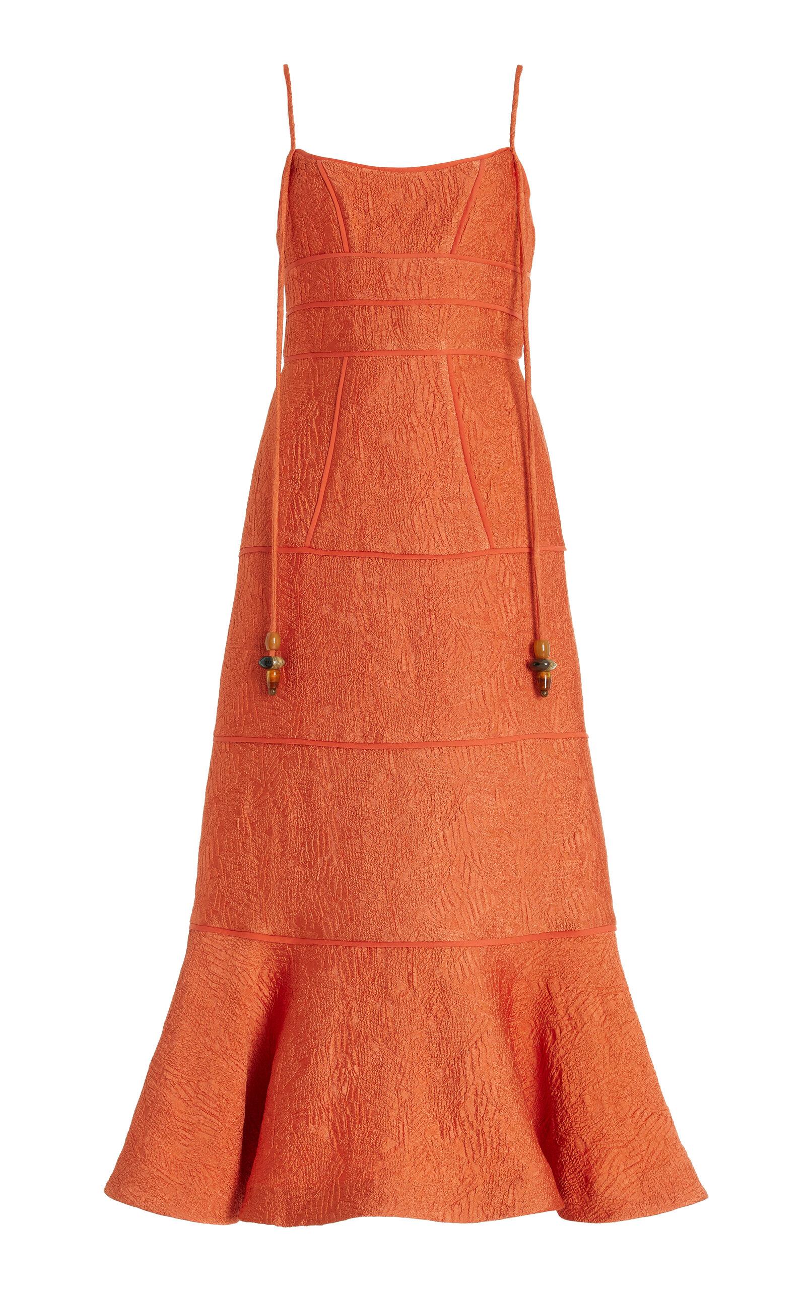 Alexis Vereda Sculpted Jacquard Midi Dress in Orange | Lyst