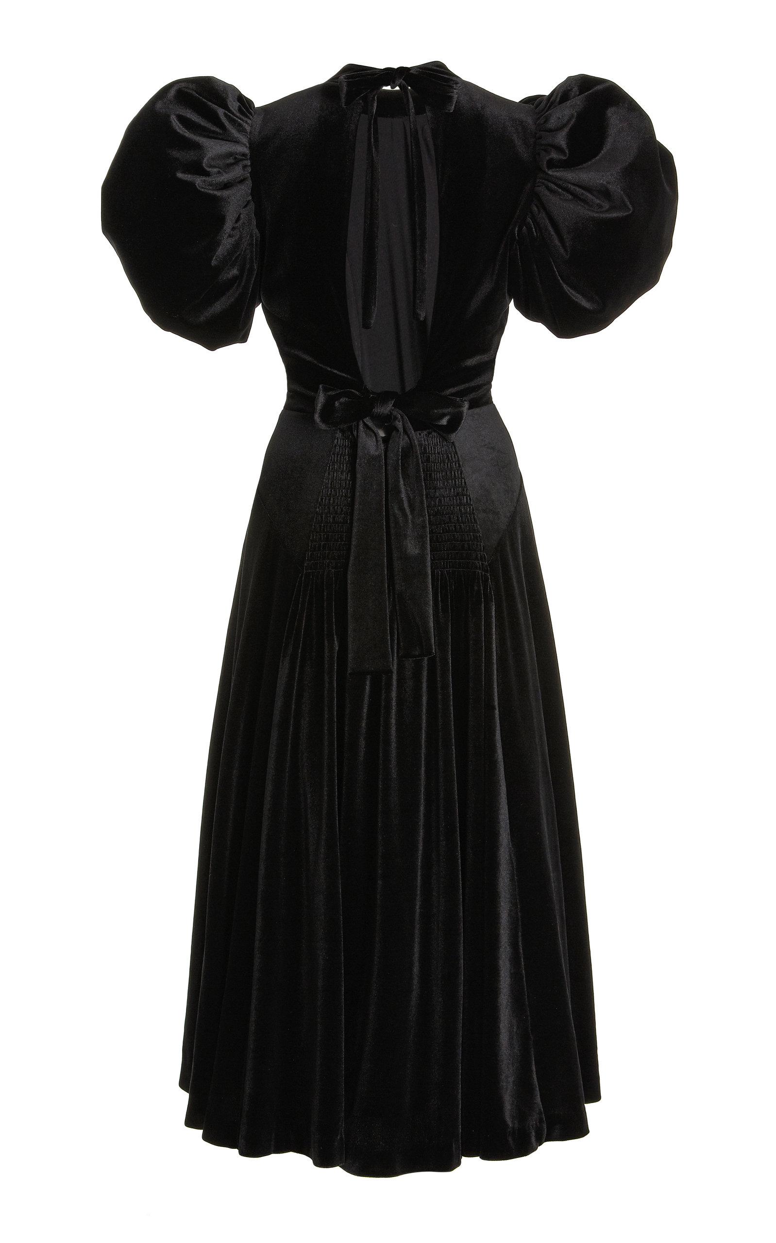 ROTATE BIRGER CHRISTENSEN Noon Puff-sleeve Velvet Midi Dress in Black | Lyst