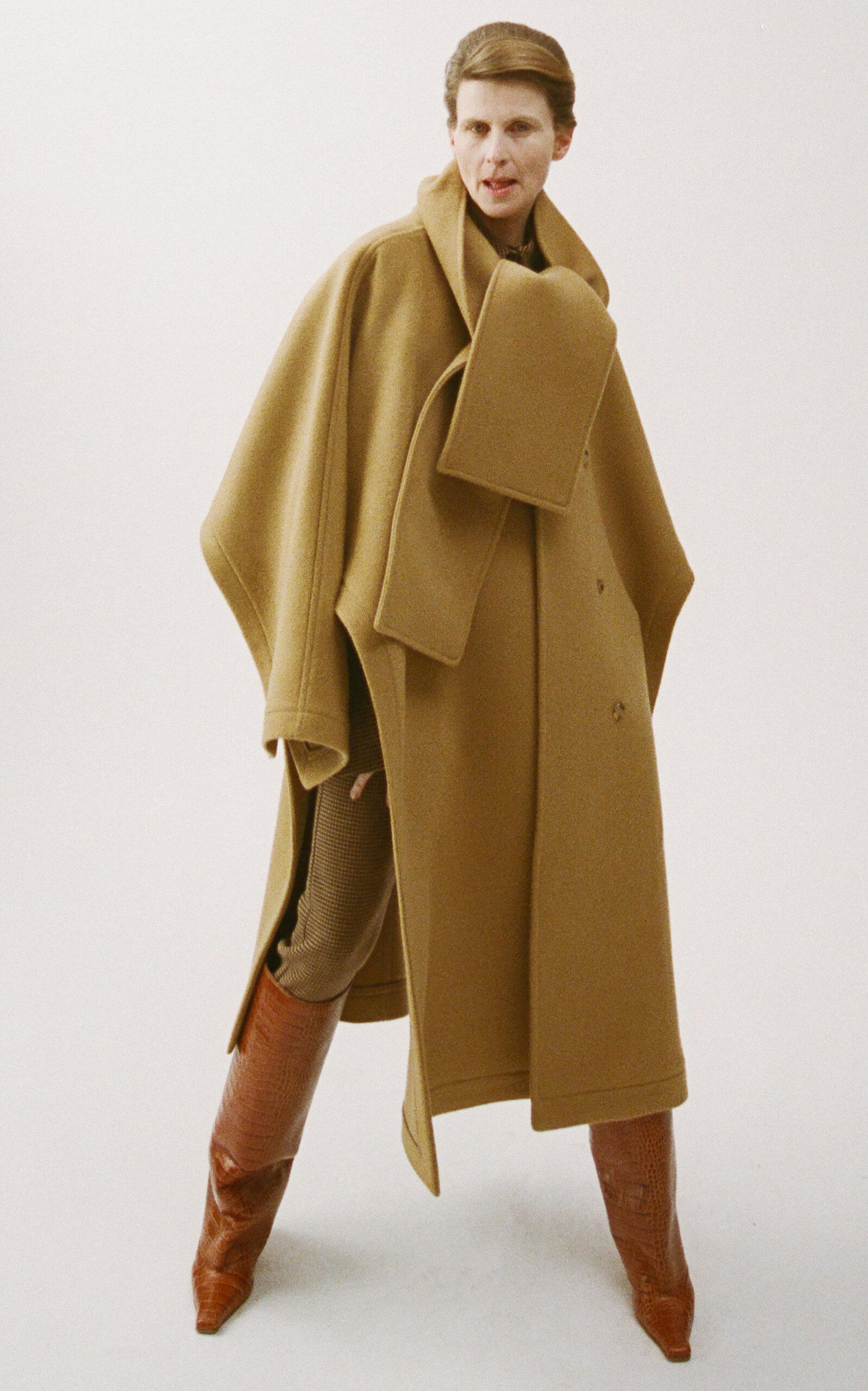 A.W.A.K.E. MODE Oversized Wool Poncho Coat in Brown | Lyst