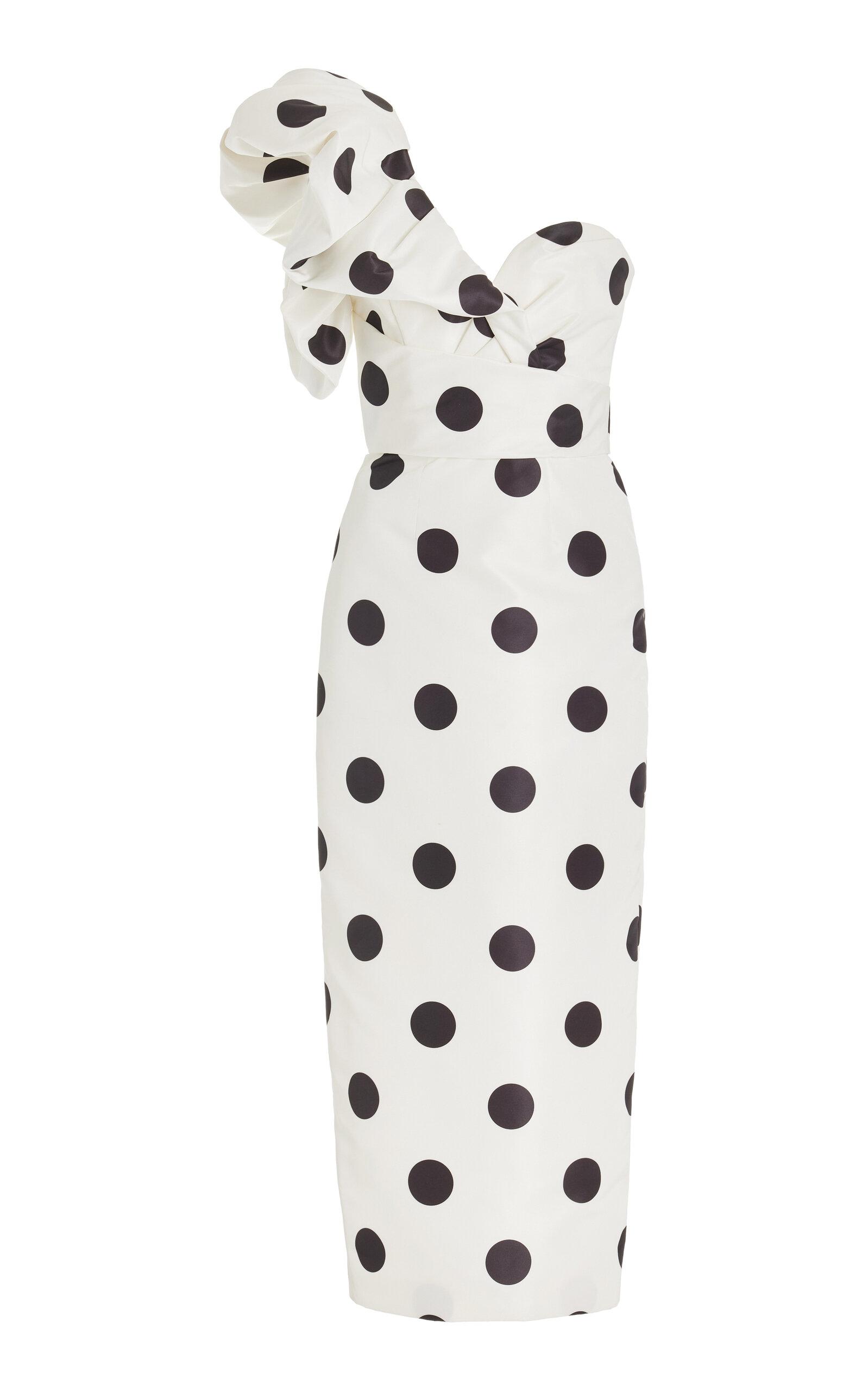 Monique Lhuillier One shoulder Polka dot Faille Midi Dress in White Lyst Canada