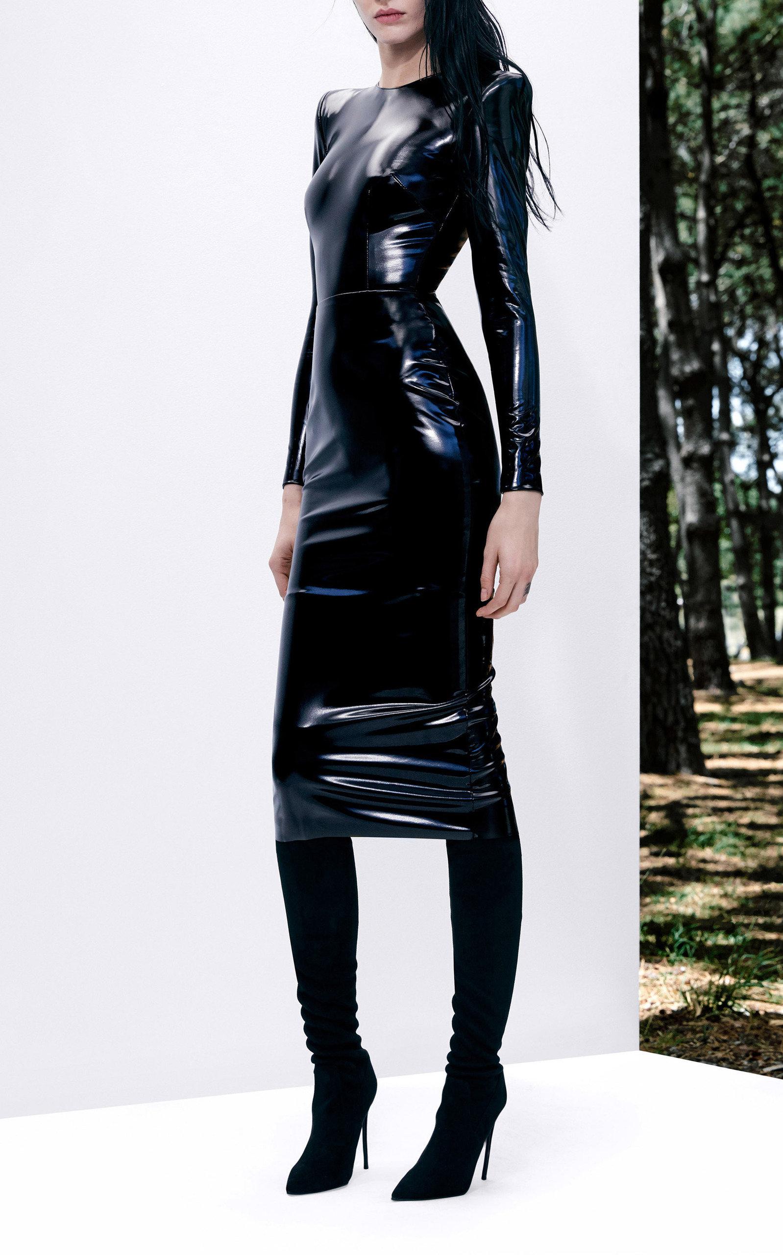 Black vinyl midi dress cheap