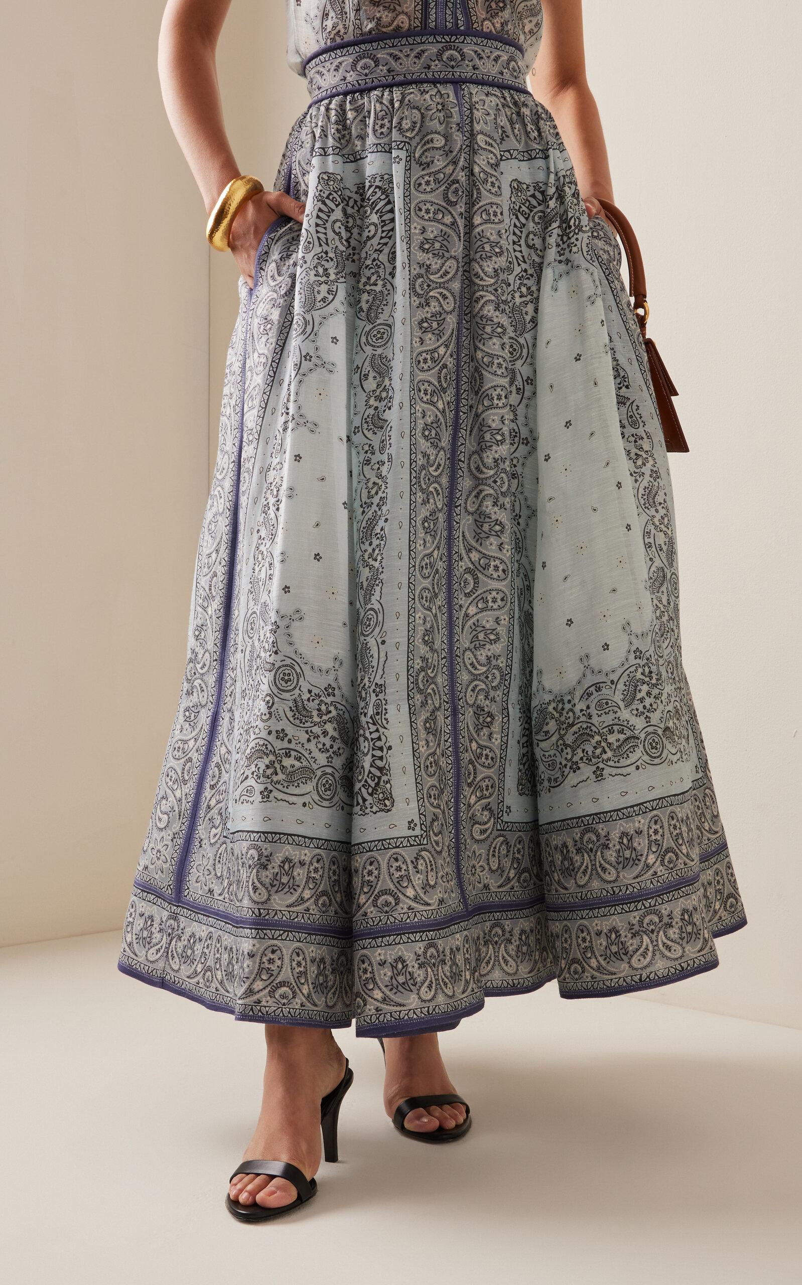 スカート ZIMMERMANN Woman Skirt Grey Zimmermann Matchmaker Gathered Linen-silk Midi Skirt in Grey