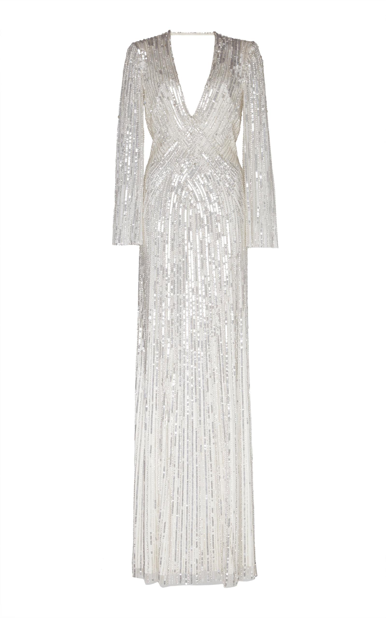 Jenny Packham Synthetic Silvie V-neck Sequin Gown in White - Lyst