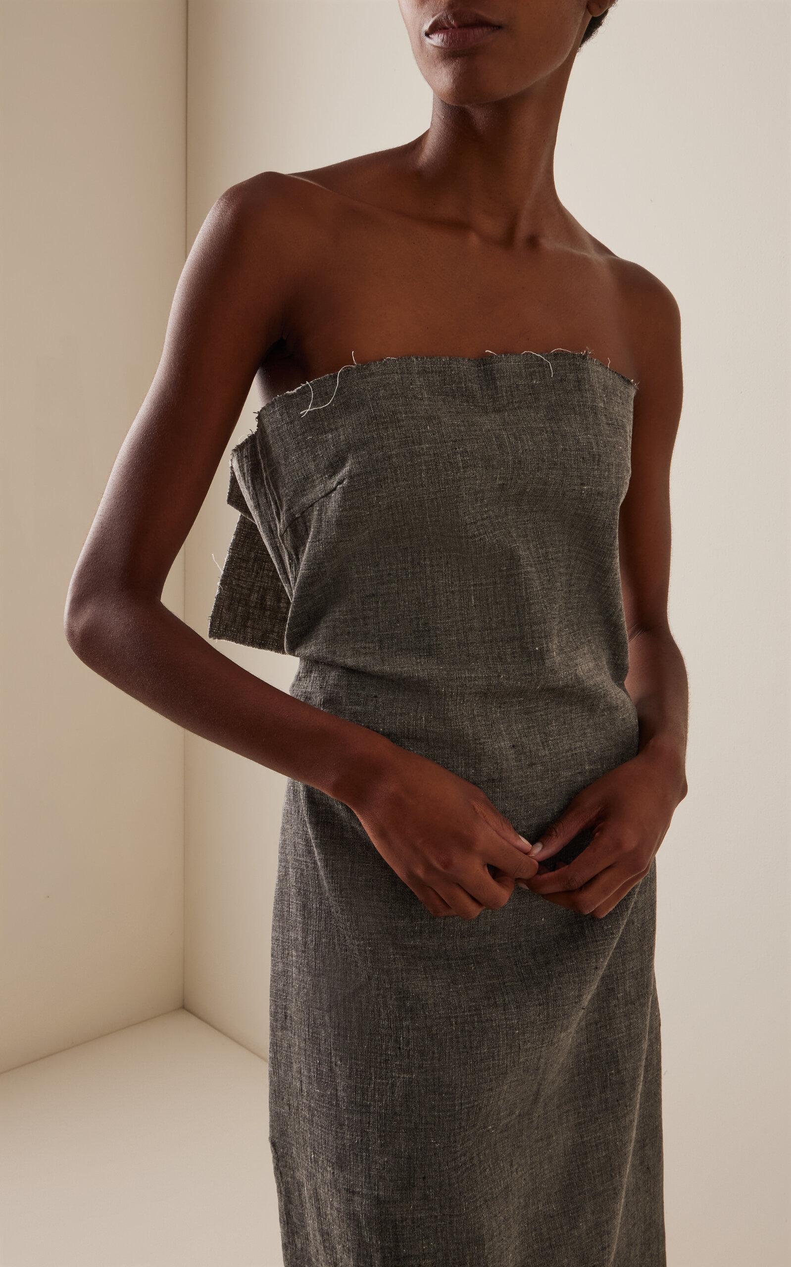 The Row Dolcira Strapless Linen Maxi Dress in Grey | Lyst Canada