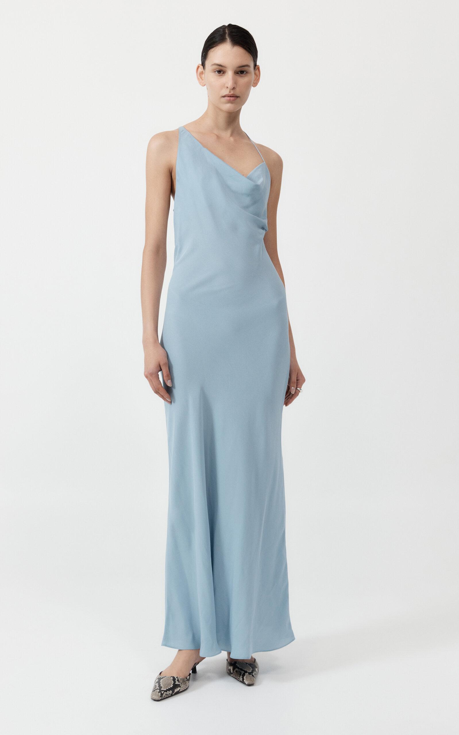 St. Agni Asymmetric Draped Twill Slip Dress in Blue | Lyst