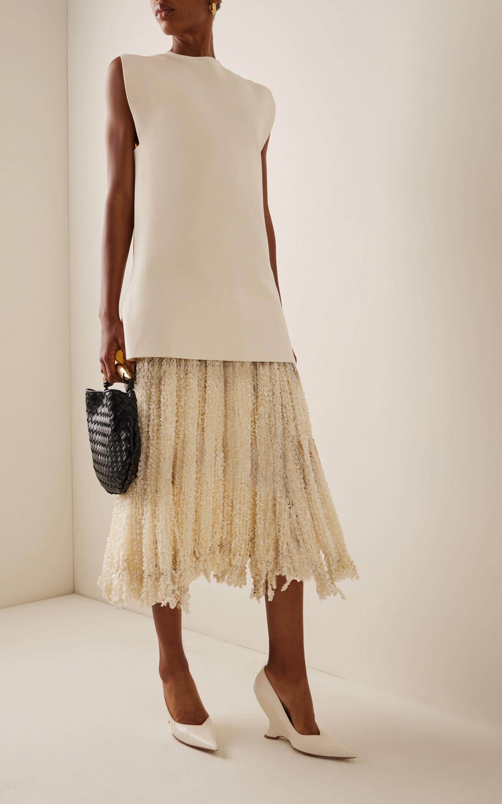 Jil Sander Sequin Fringed Midi Dress in White | Lyst