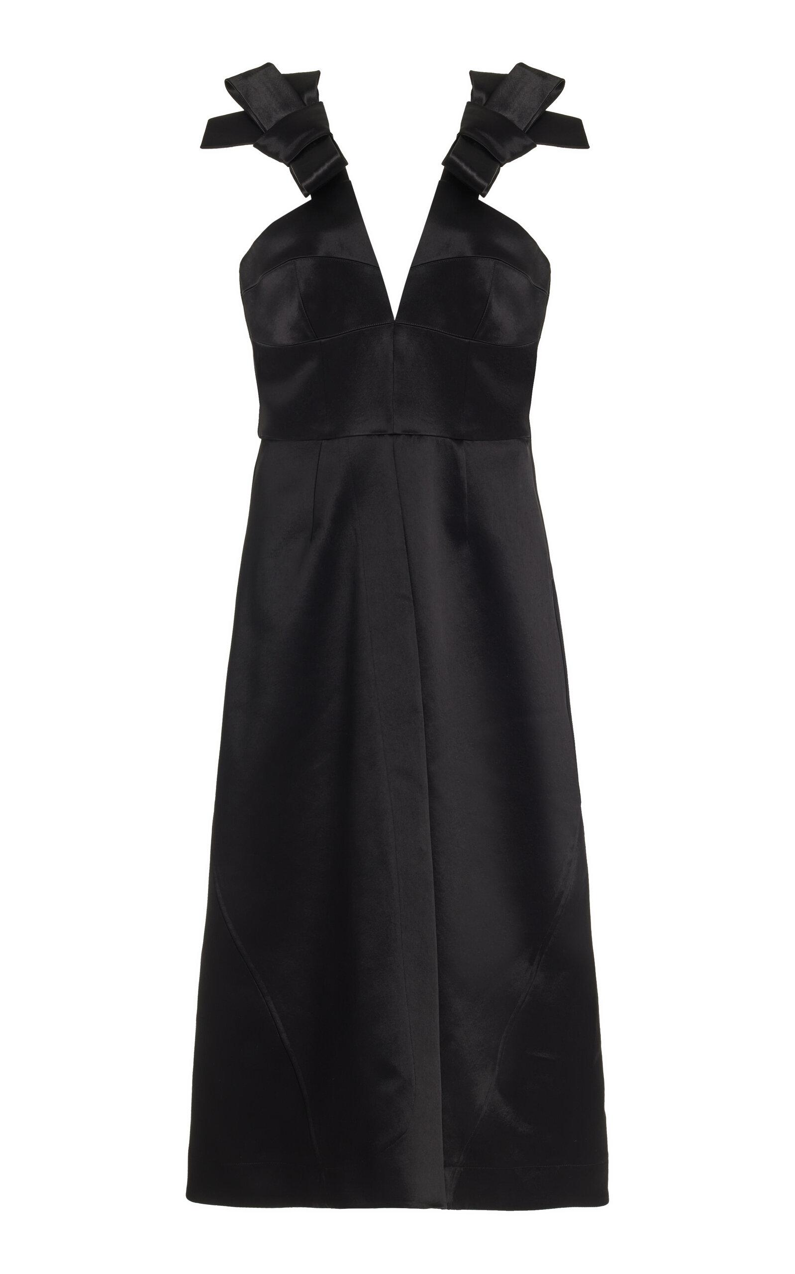 Jil Sander Bow-detailed Heavy Shiny Satin Midi Dress in Black | Lyst