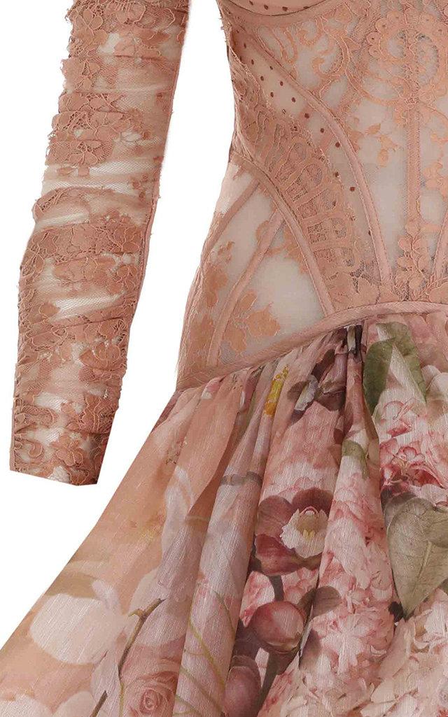 Zimmermann Dancer Lace Silk-linen Mini Dress in Pink | Lyst