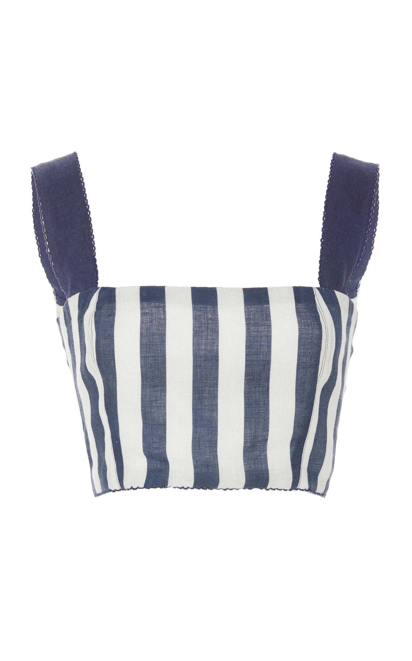 Agua by Agua Bendita Cacao Striped Linen Crop Top in Navy/White (Blue ...