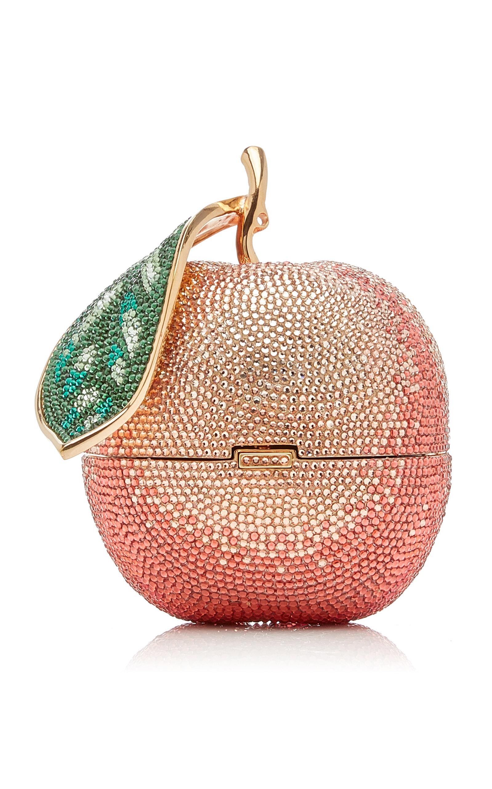 Judith Leiber Peach Crystal-embellished Gold-tone Clutch in