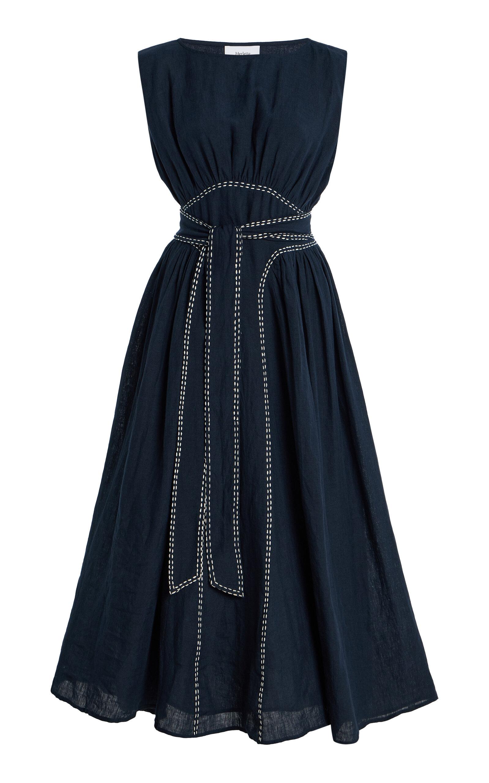 Merlette Verena Linen Midi Dress in Blue | Lyst