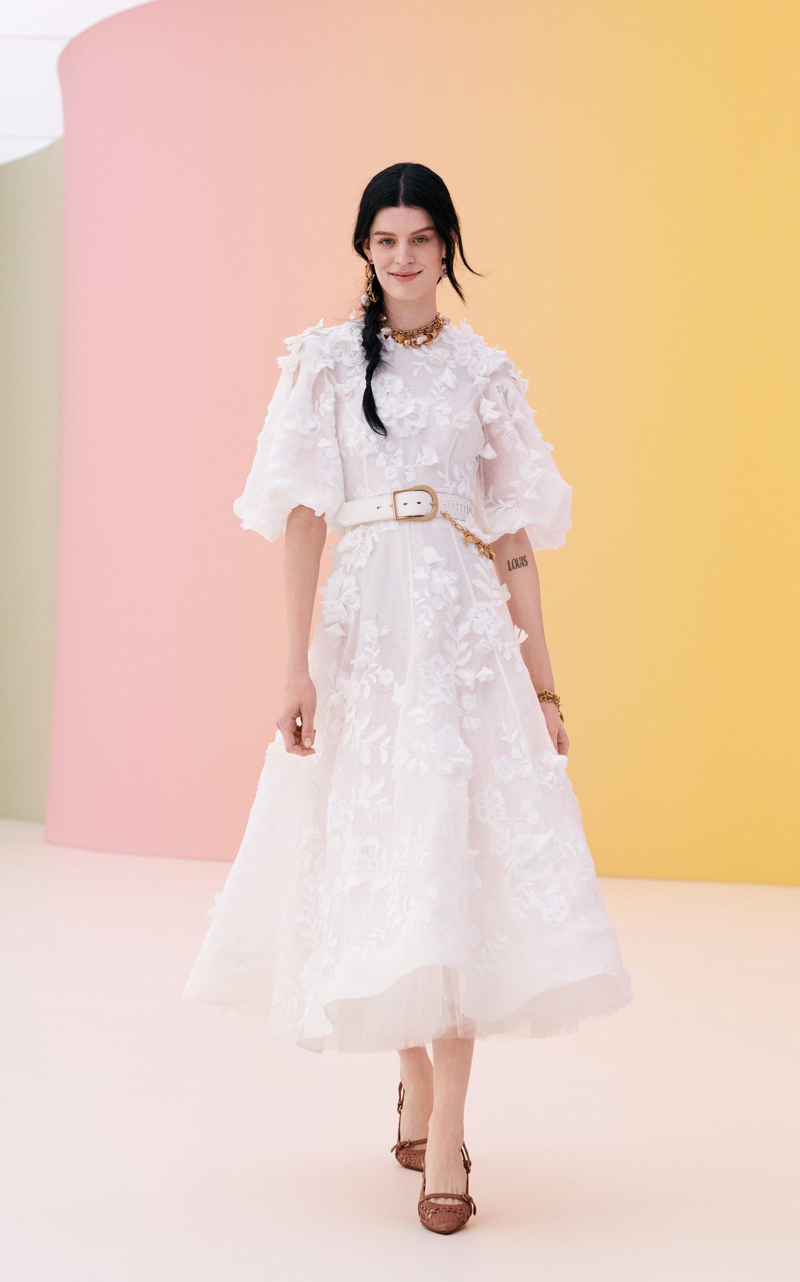 Zimmermann Postcard Floral-appliqued Linen-silk Midi Dress in White | Lyst