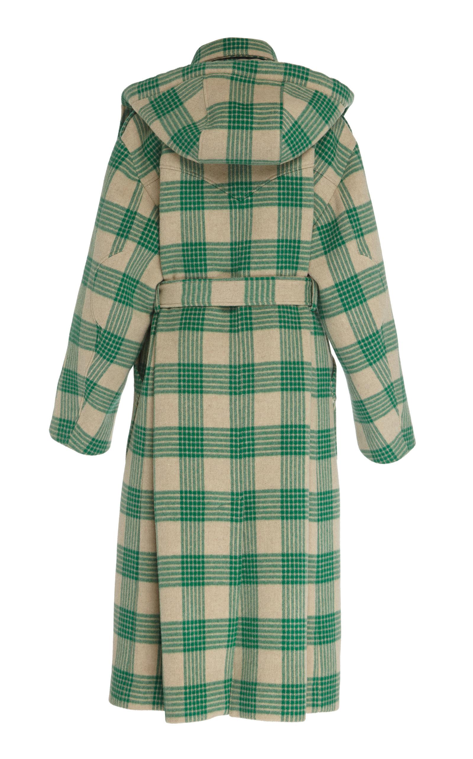 Rejina Pyo Charlie Hooded Checked Wool Coat in Green - Lyst