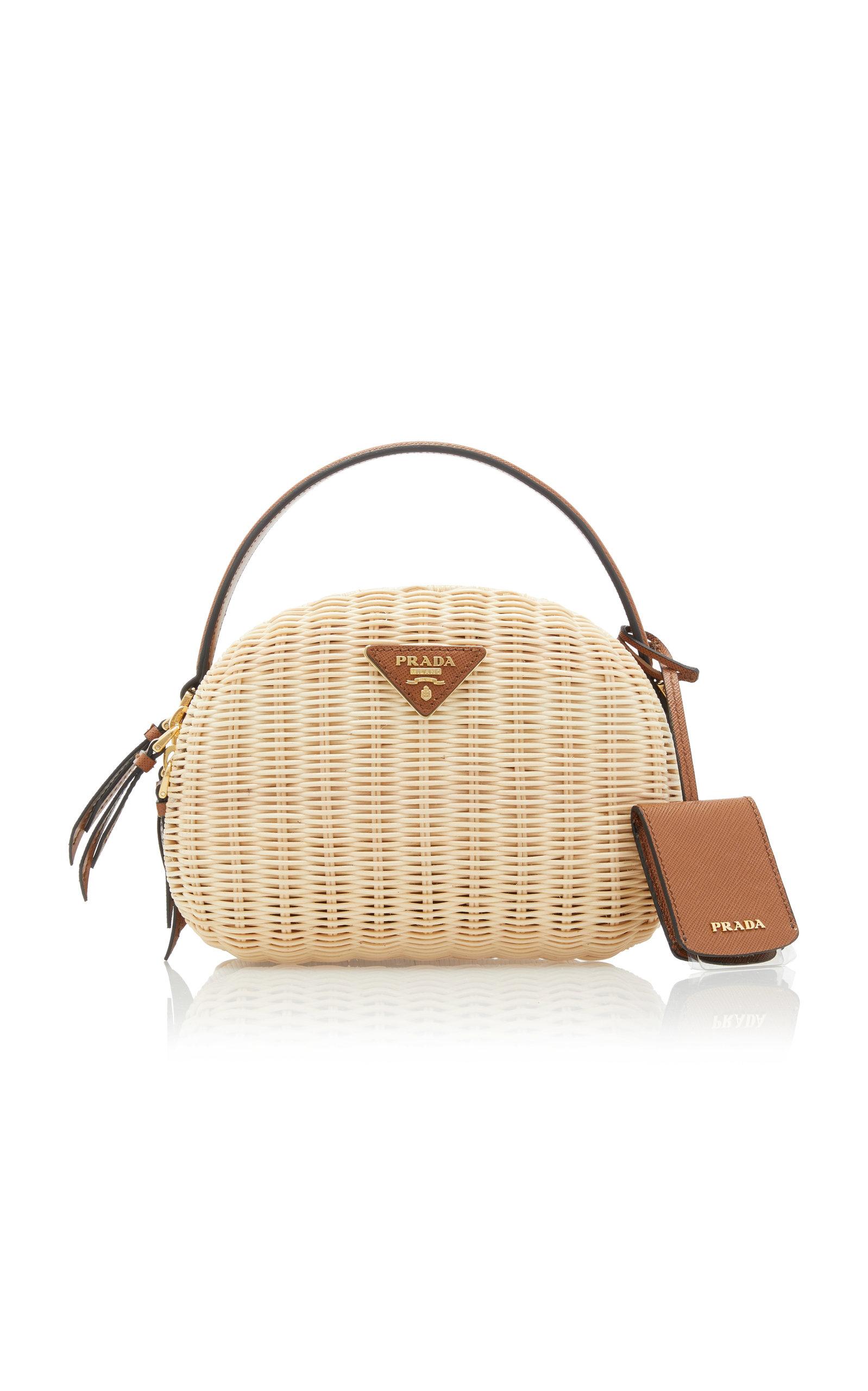 Prada Wicker And Saffiano Leather Shoulder Bag in Natural