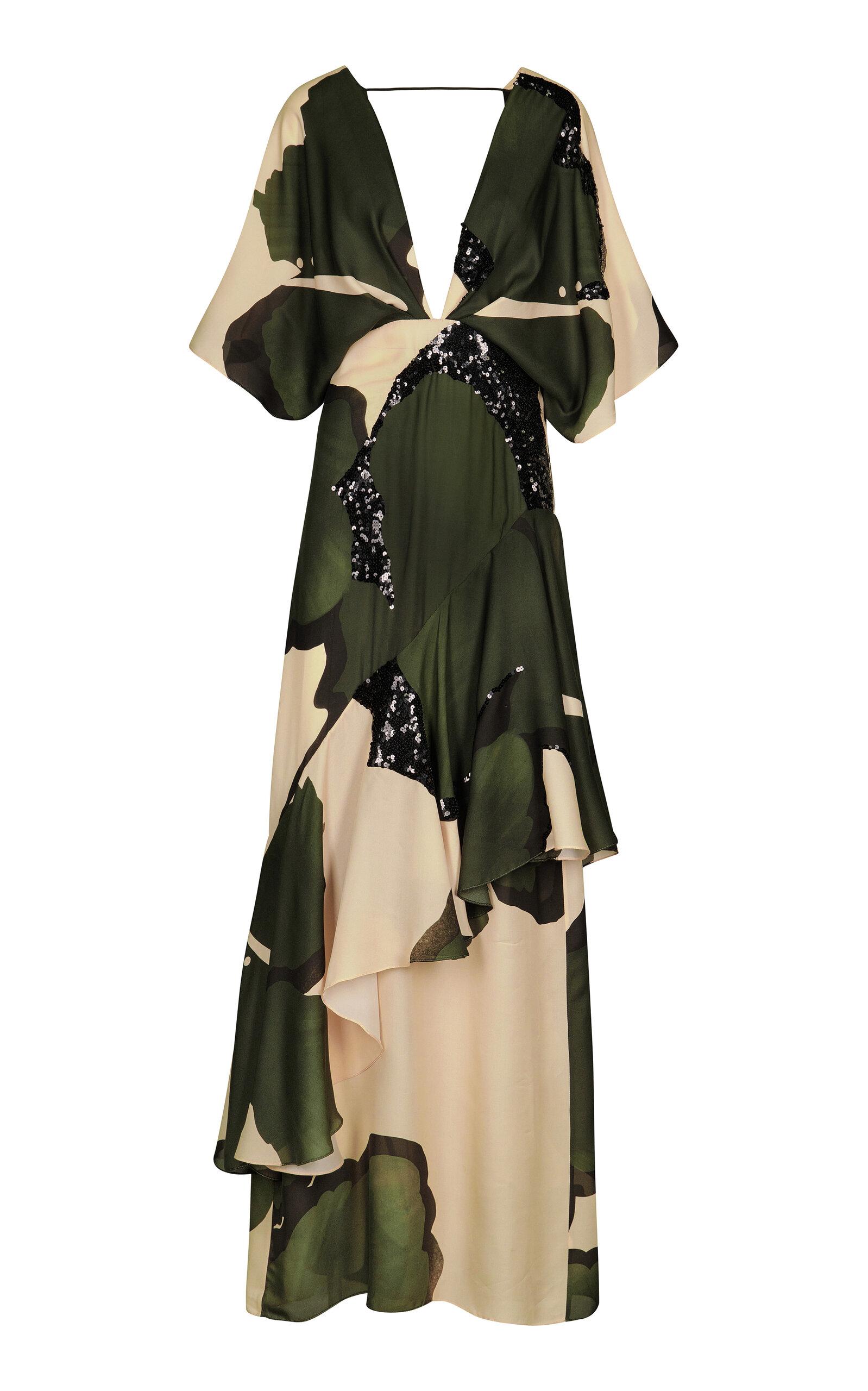 Johanna Ortiz Tesoro Escondido Embellished Silk Maxi Dress in Green | Lyst