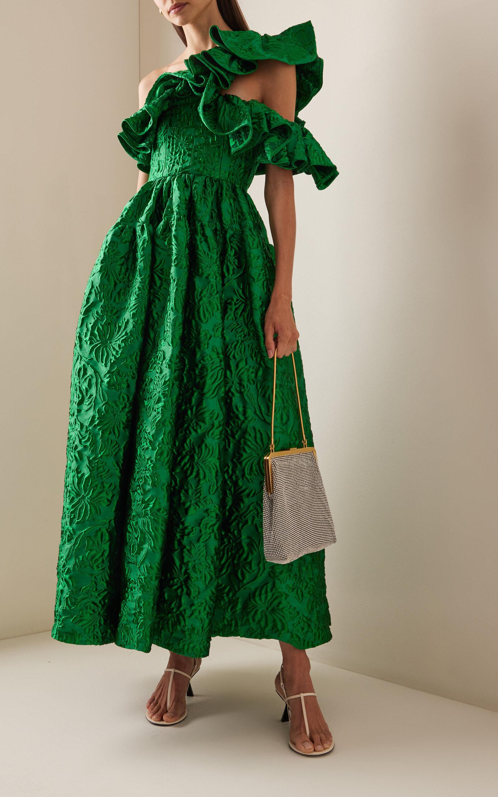 Ulla Johnson Cosima Metallic Jacquard Gown in Green | Lyst