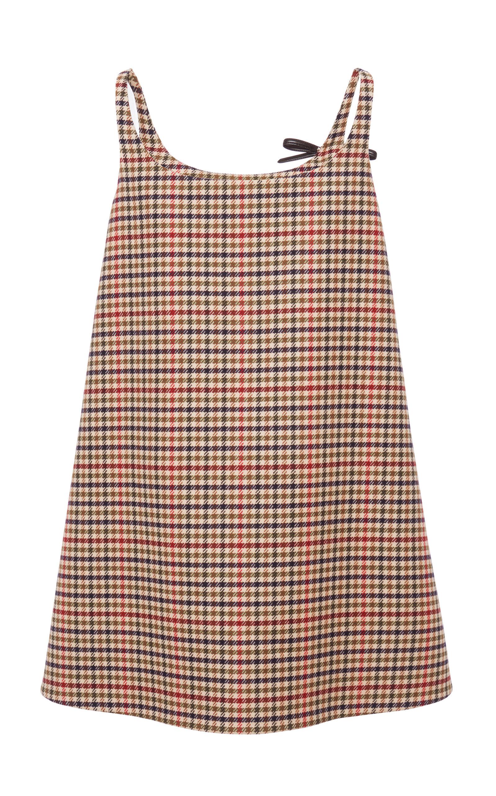 Prada Appliquéd Checked Wool Mini Dress | Lyst