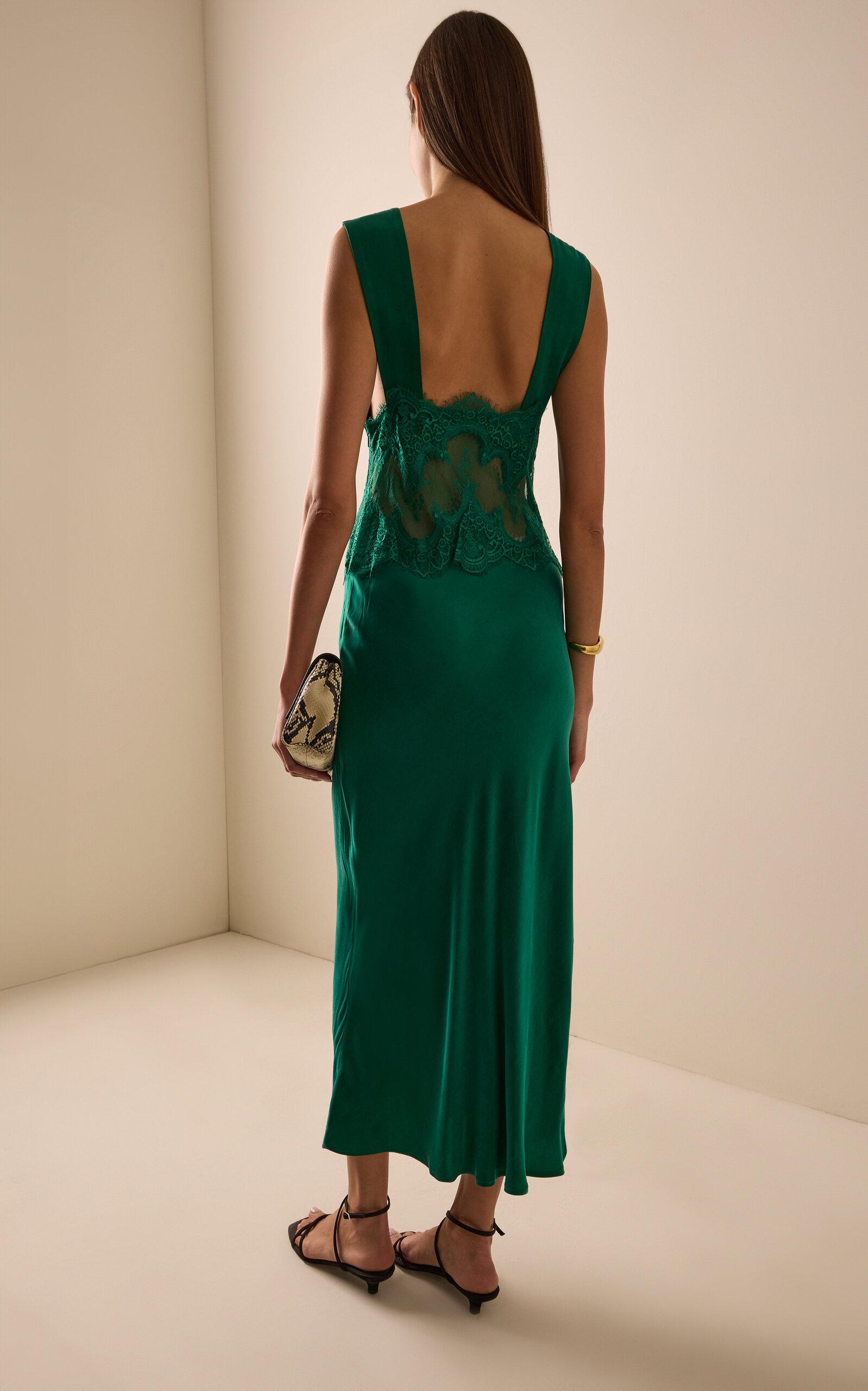 third form green dress Exclusive Visions Lace-Inset Satin Midi in One shoulder dress