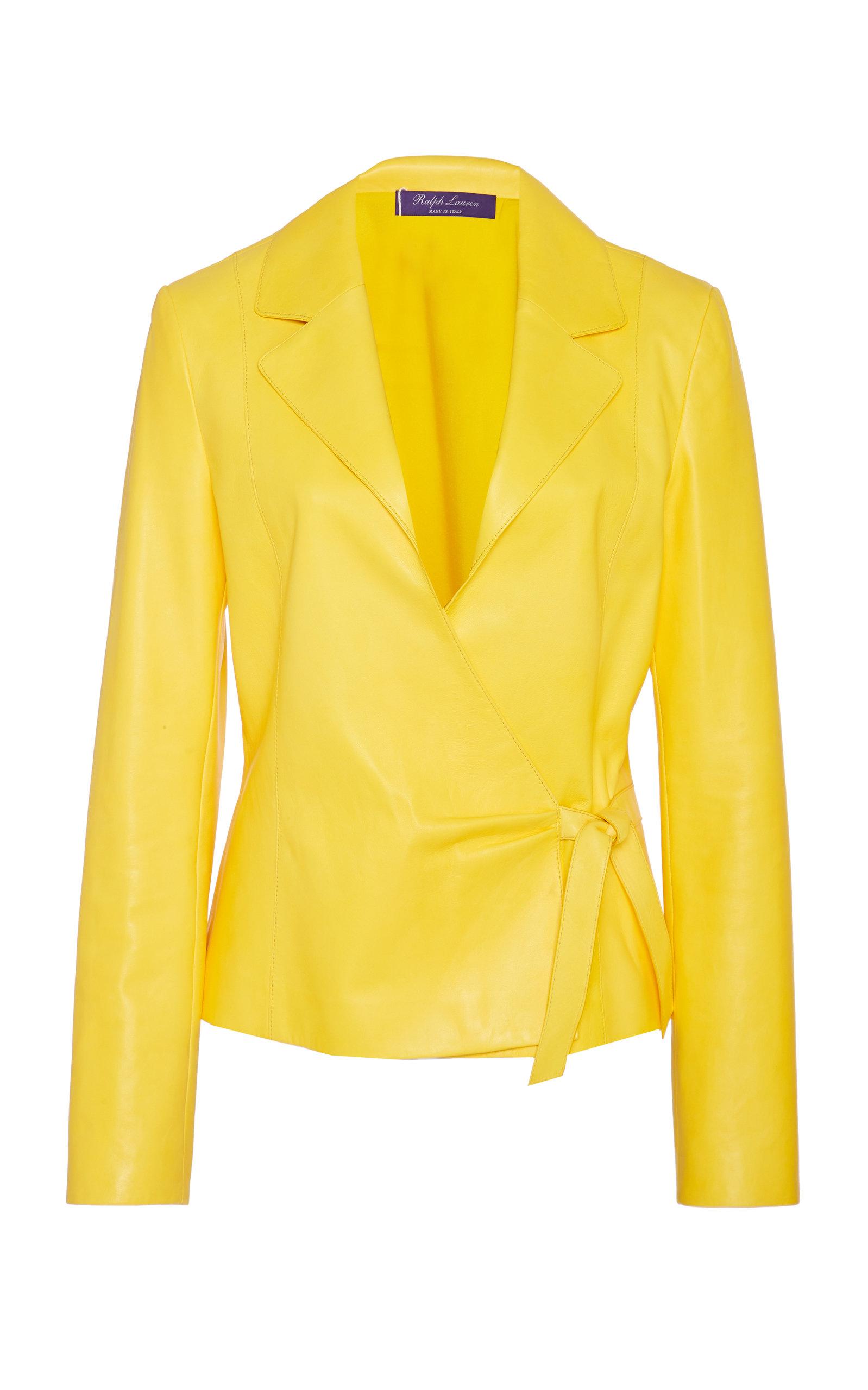 Ralph Lauren Alaina Belted Leather Jacket in Yellow - Lyst