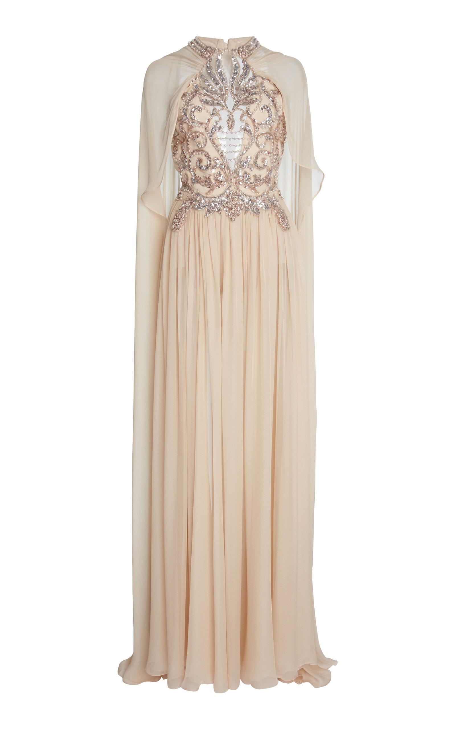 Zuhair Murad Embellished Silk Chiffon Gown in Natural | Lyst
