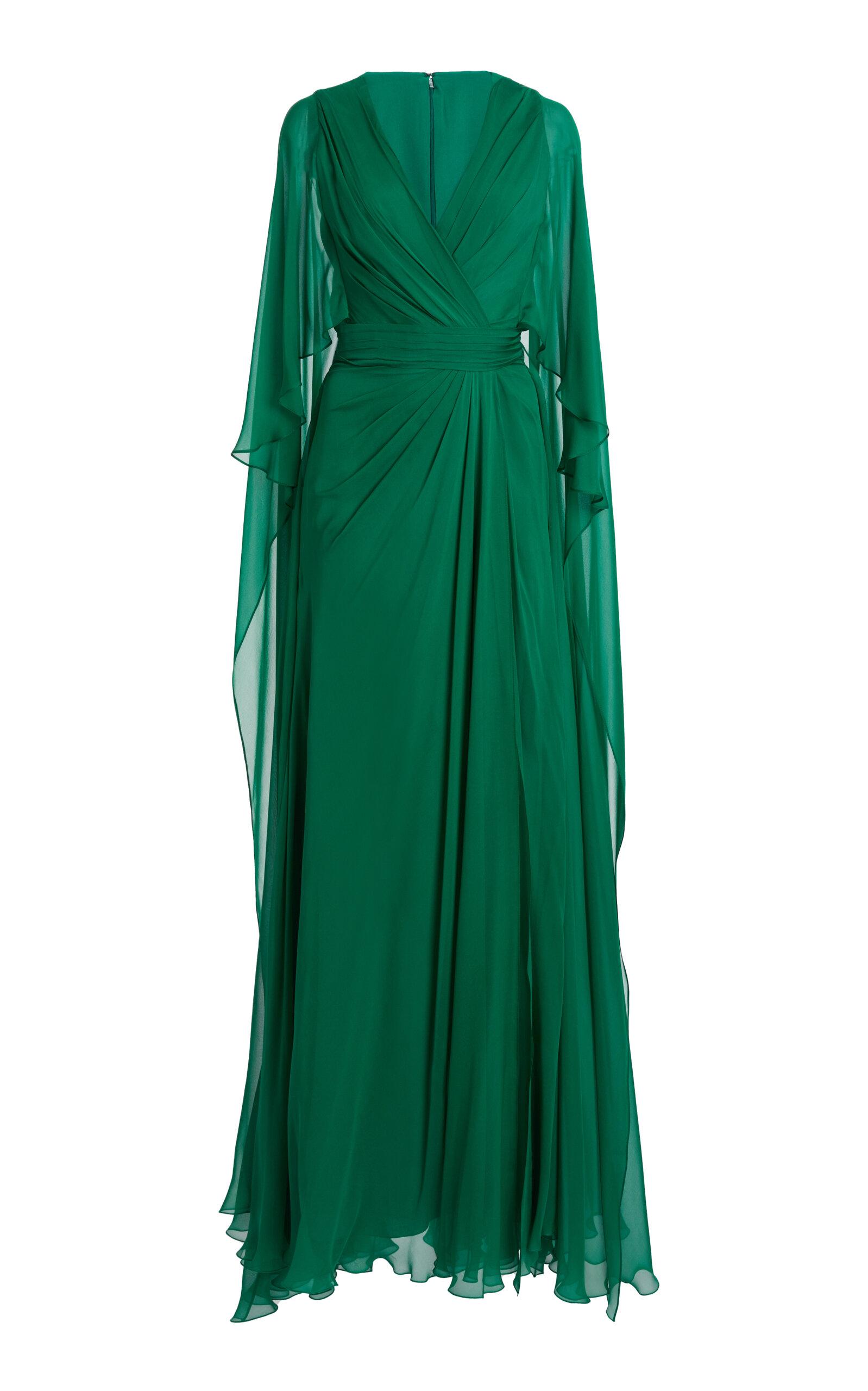 Zuhair Murad Cape-sleeve Silk Chiffon Maxi Dress in Green | Lyst