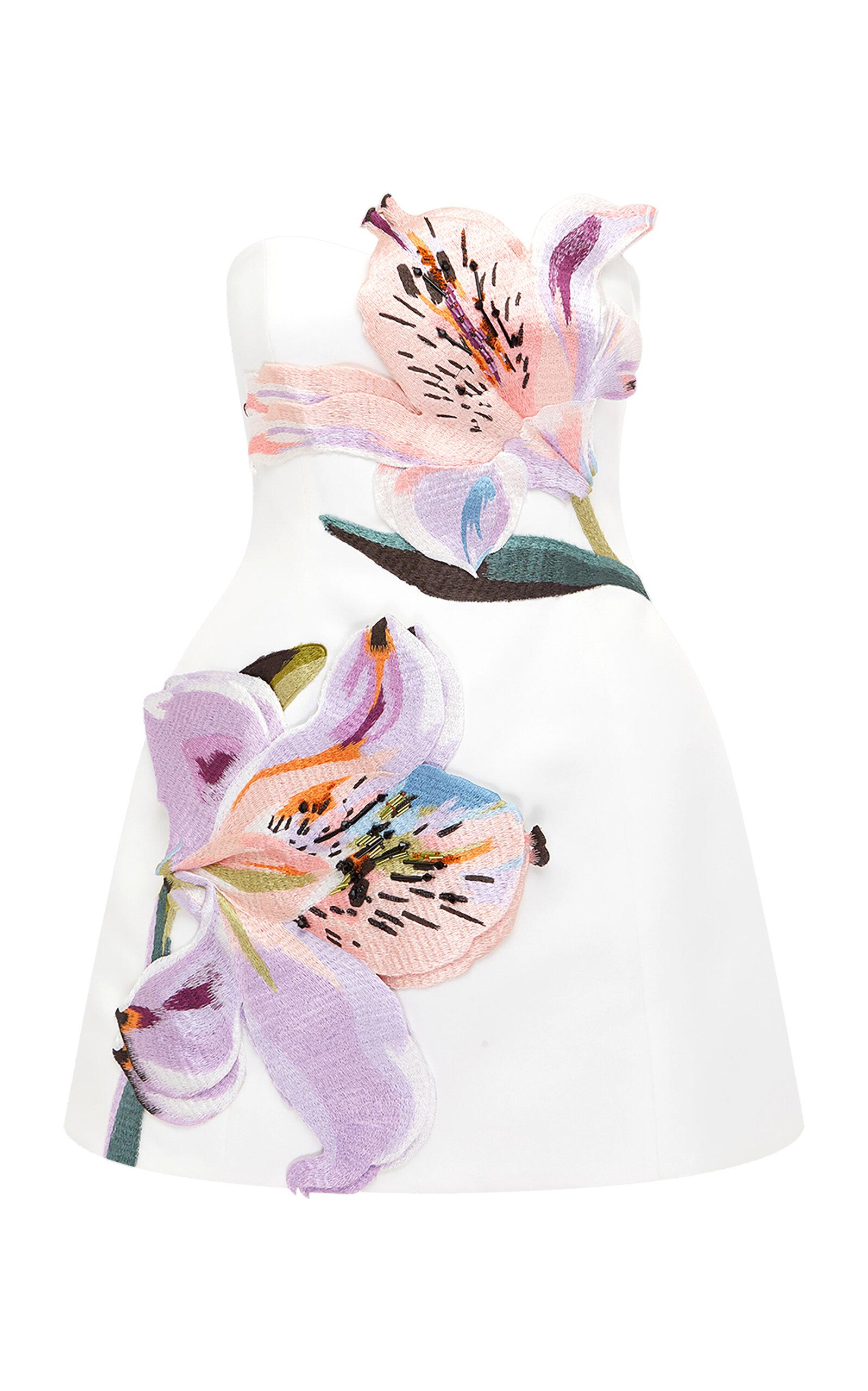 LEO LIN Rosario Floral-Appliqud Crepe Mini Dress in White | Lyst Australia