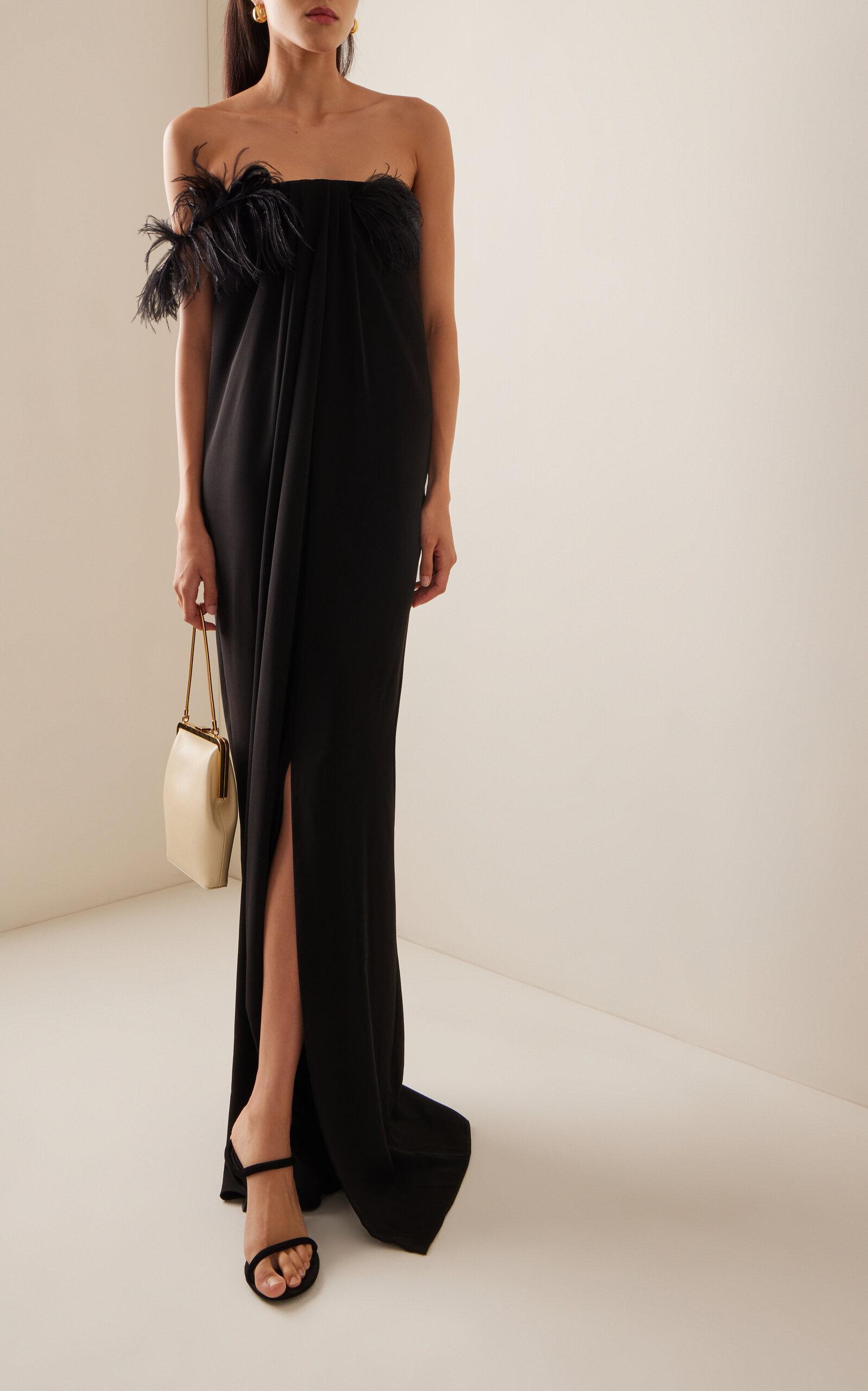 16Arlington Mirai Feather-trimmed Crepe Gown in Black | Lyst