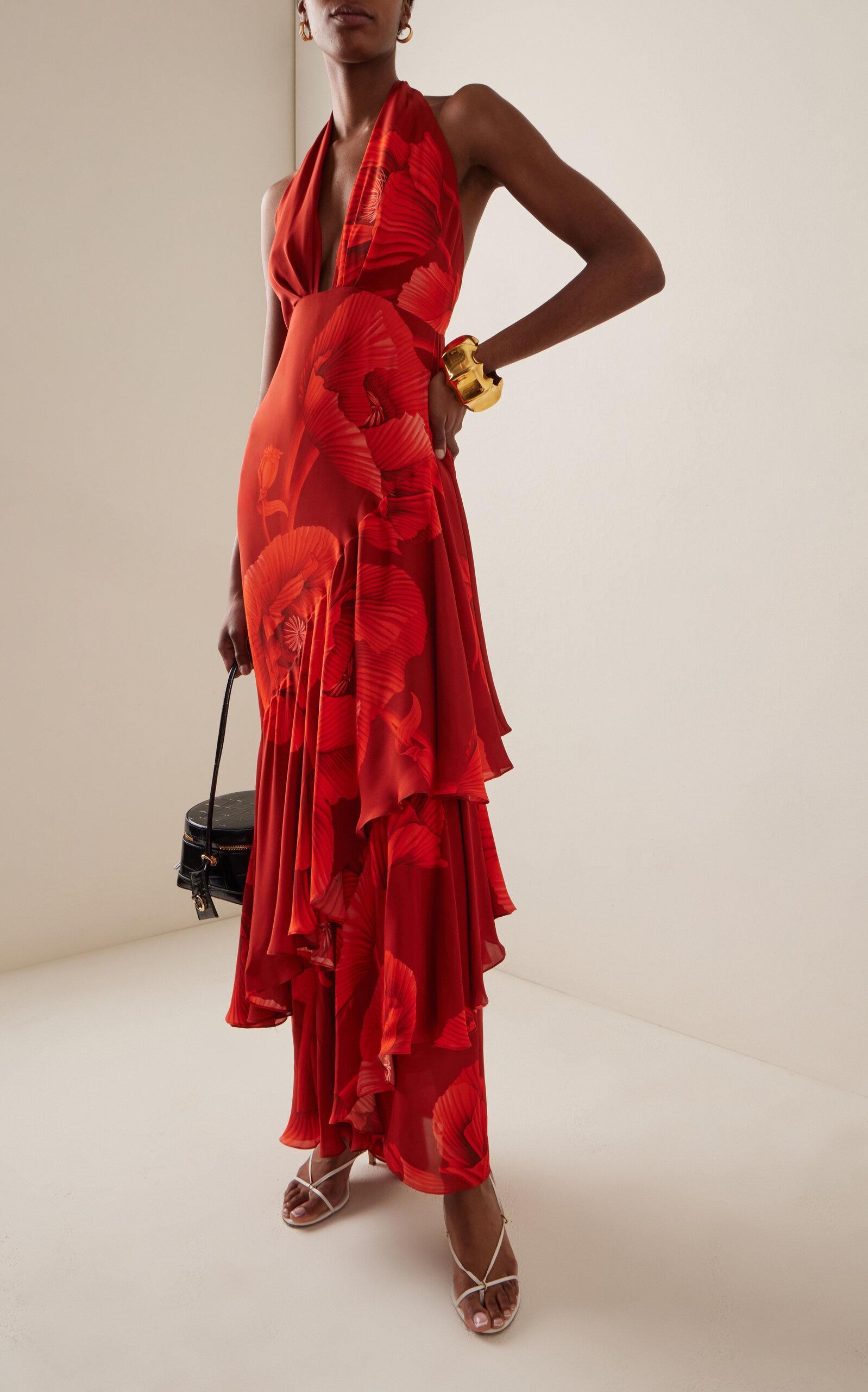 Johanna Ortiz Elusive Spirit Plunged Silk Maxi Dress in Red | Lyst