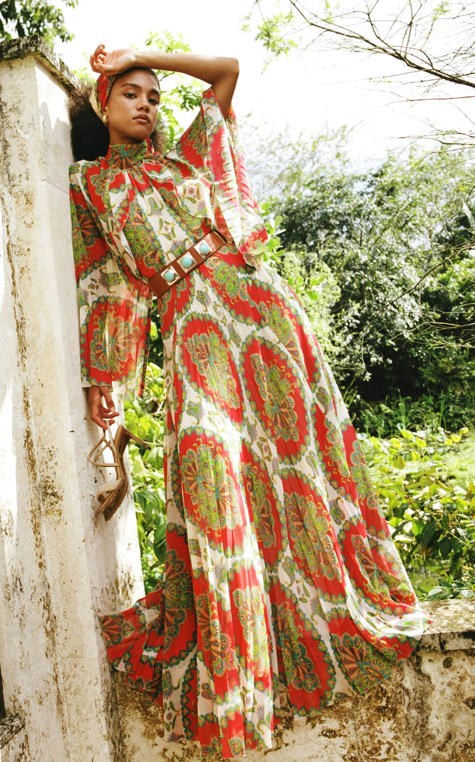 ワンピース ETRO Viscose dress multicolor print Etro multicolor floral stripe paisley print plunging cut out