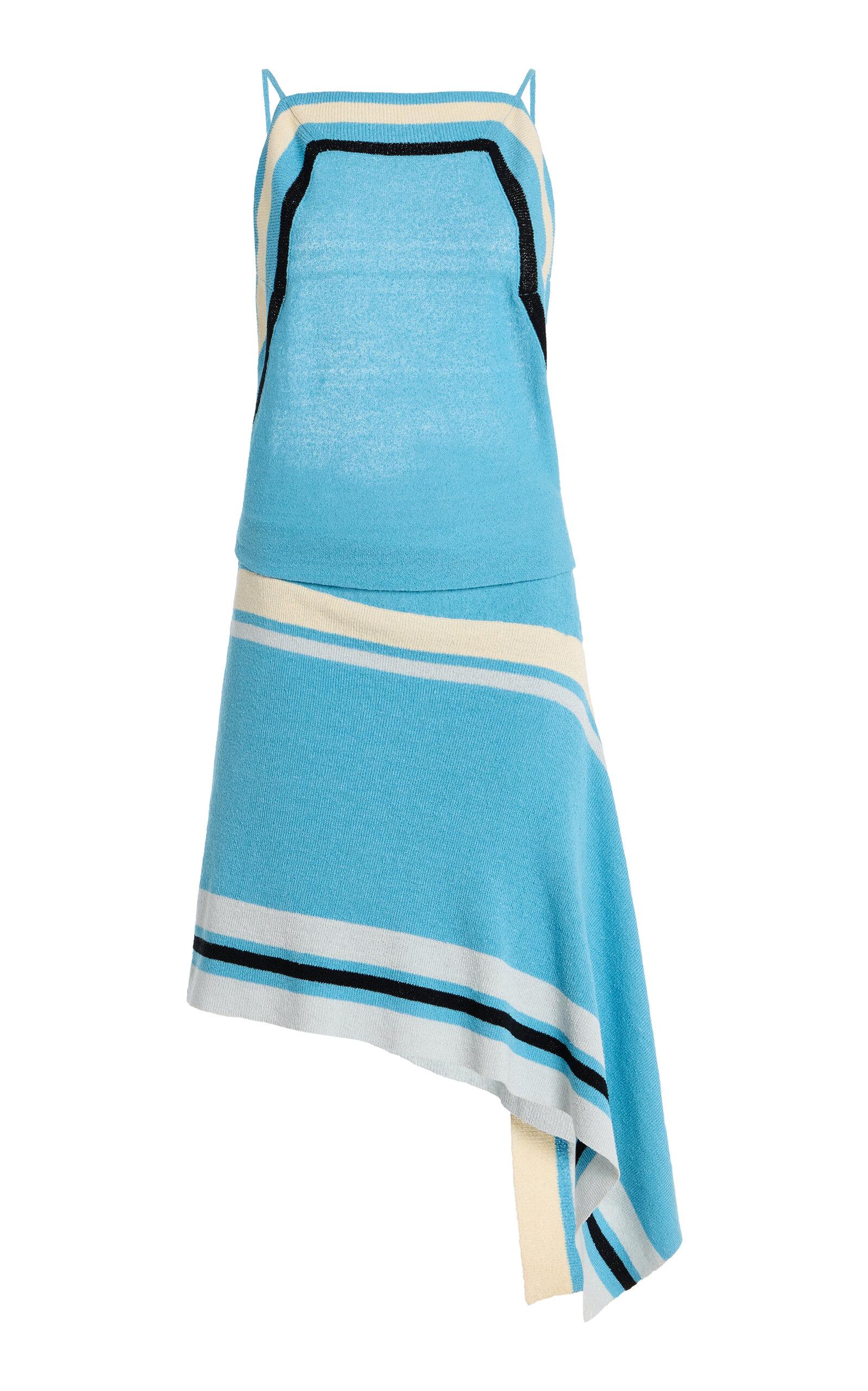 christopher esber straccio knitted extension drape mini dress in Blue Maxi dress