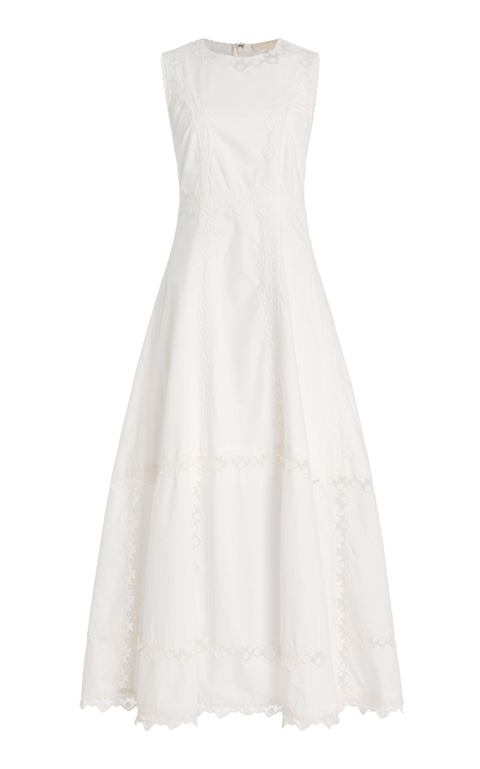 ulla johnson white embroidered sleeveless midi dress Laure Sleeveless Midi Dress - Pearled Ivory Ivory Chiffon Fit & Flare Dress