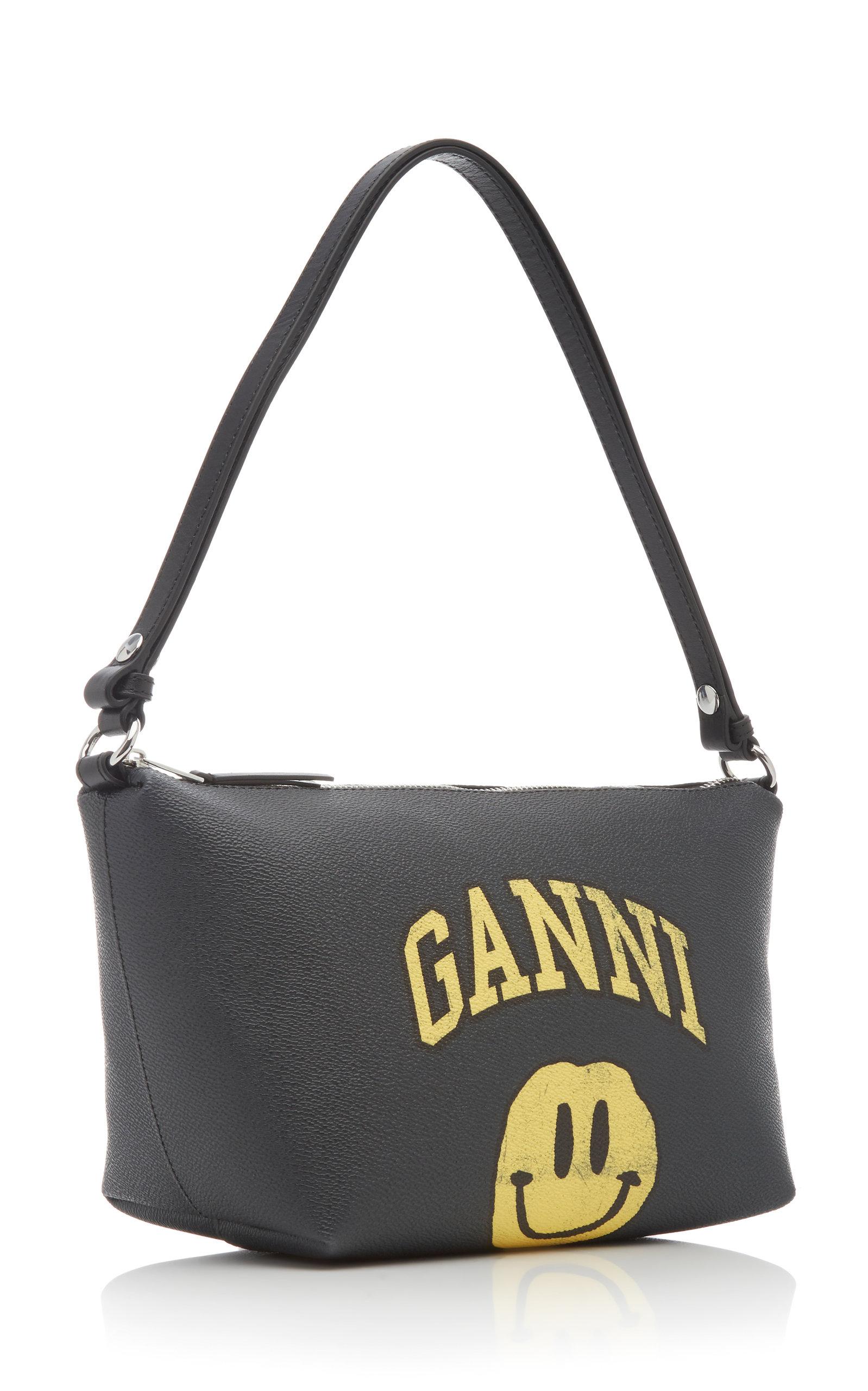Ganni Smiley Face Coated Canvas Shoulder Bag in Black - Lyst