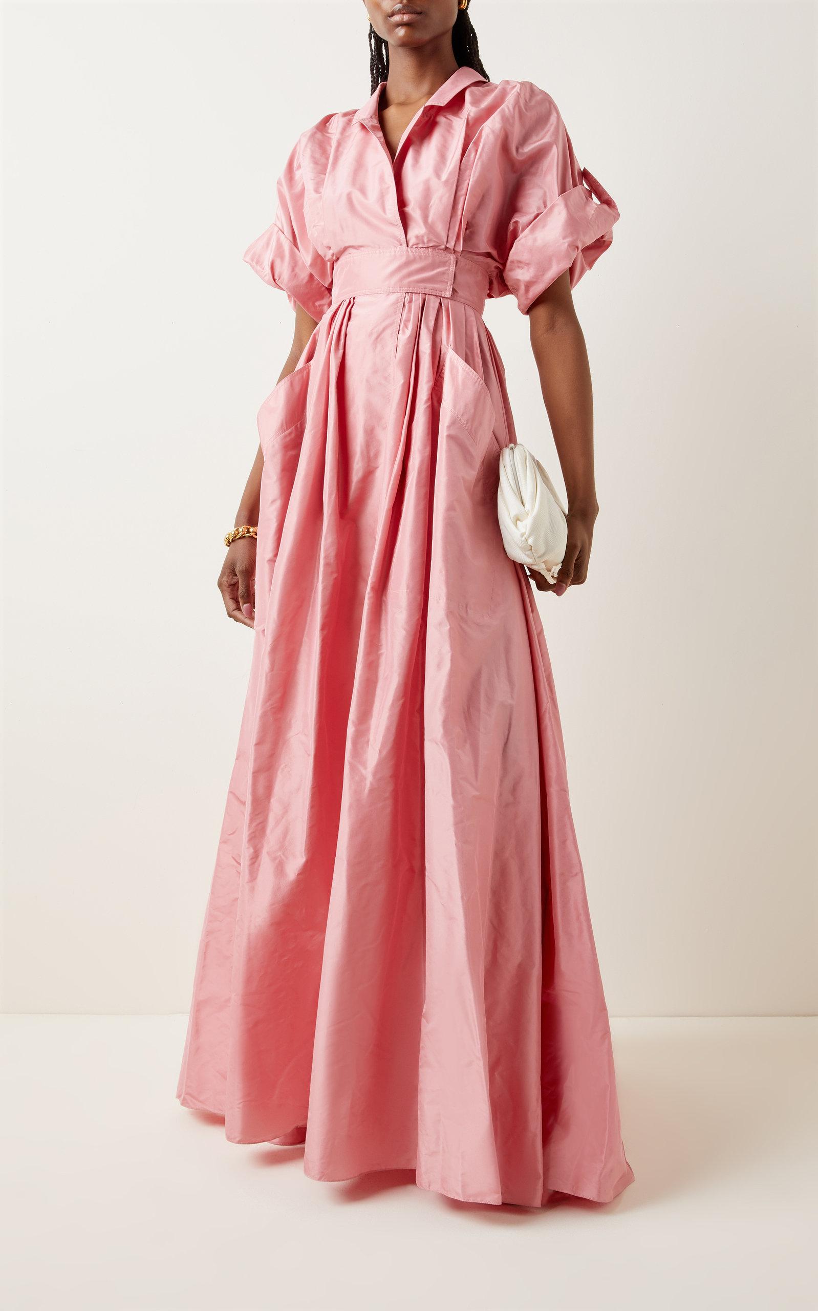 Taffeta Shirtdress Gown with Floral Jacquard – Elizabeth Anthony