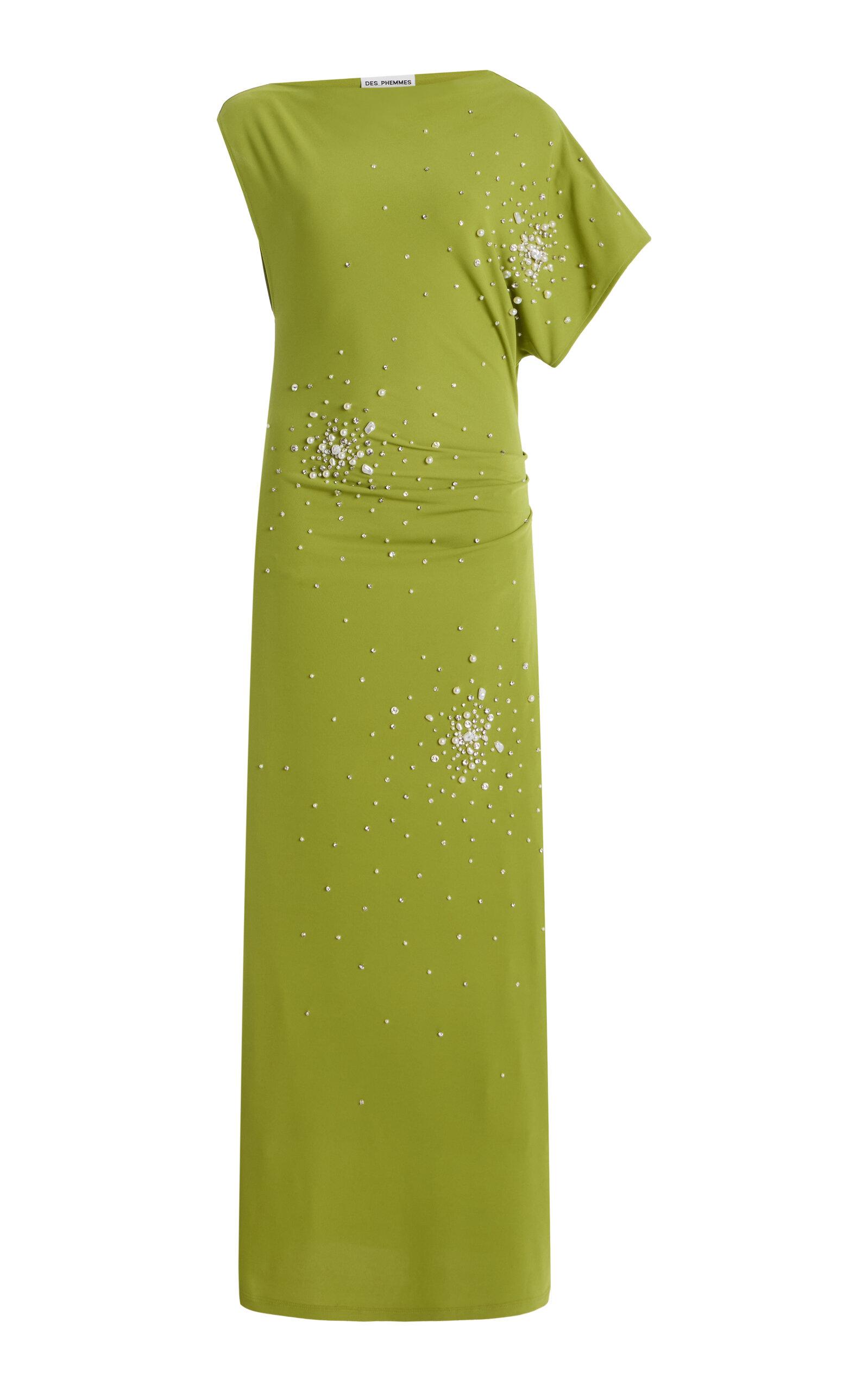 DES_PHEMMES Exclusive Riviera Asymmetric Embellished Midi Dress in Green |  Lyst