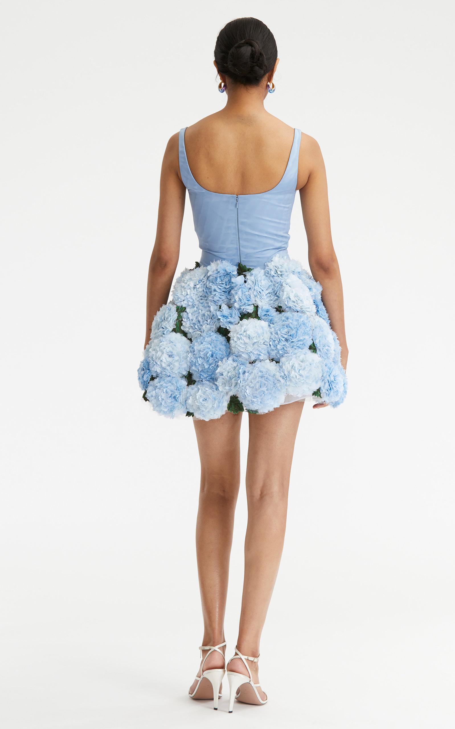 Oscar de la Renta Hydrangea-embroidered Cotton-blend Dress in Blue | Lyst