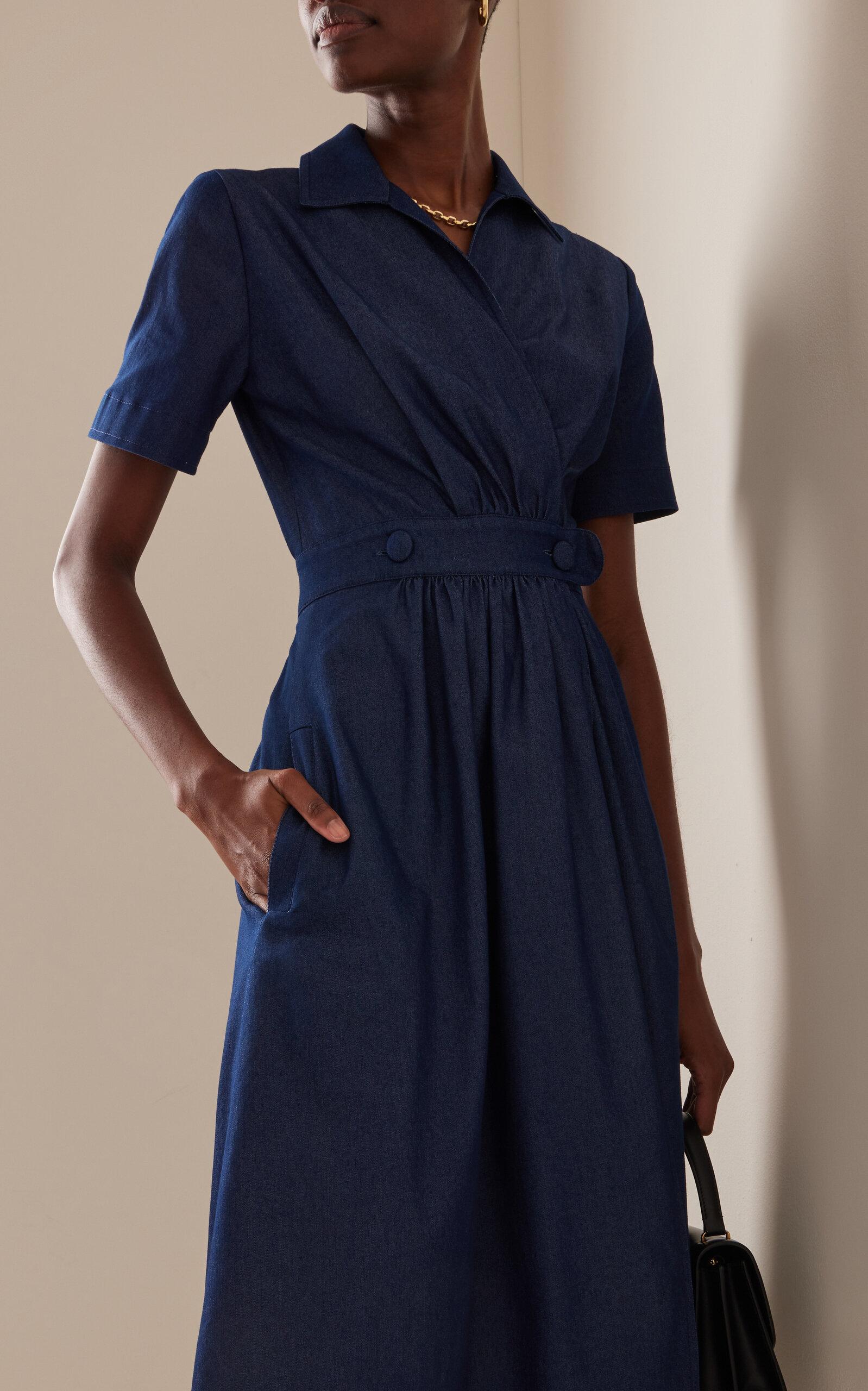 Carolina Herrera A-line Stretch Denim Midi Shirt Dress in Blue | Lyst