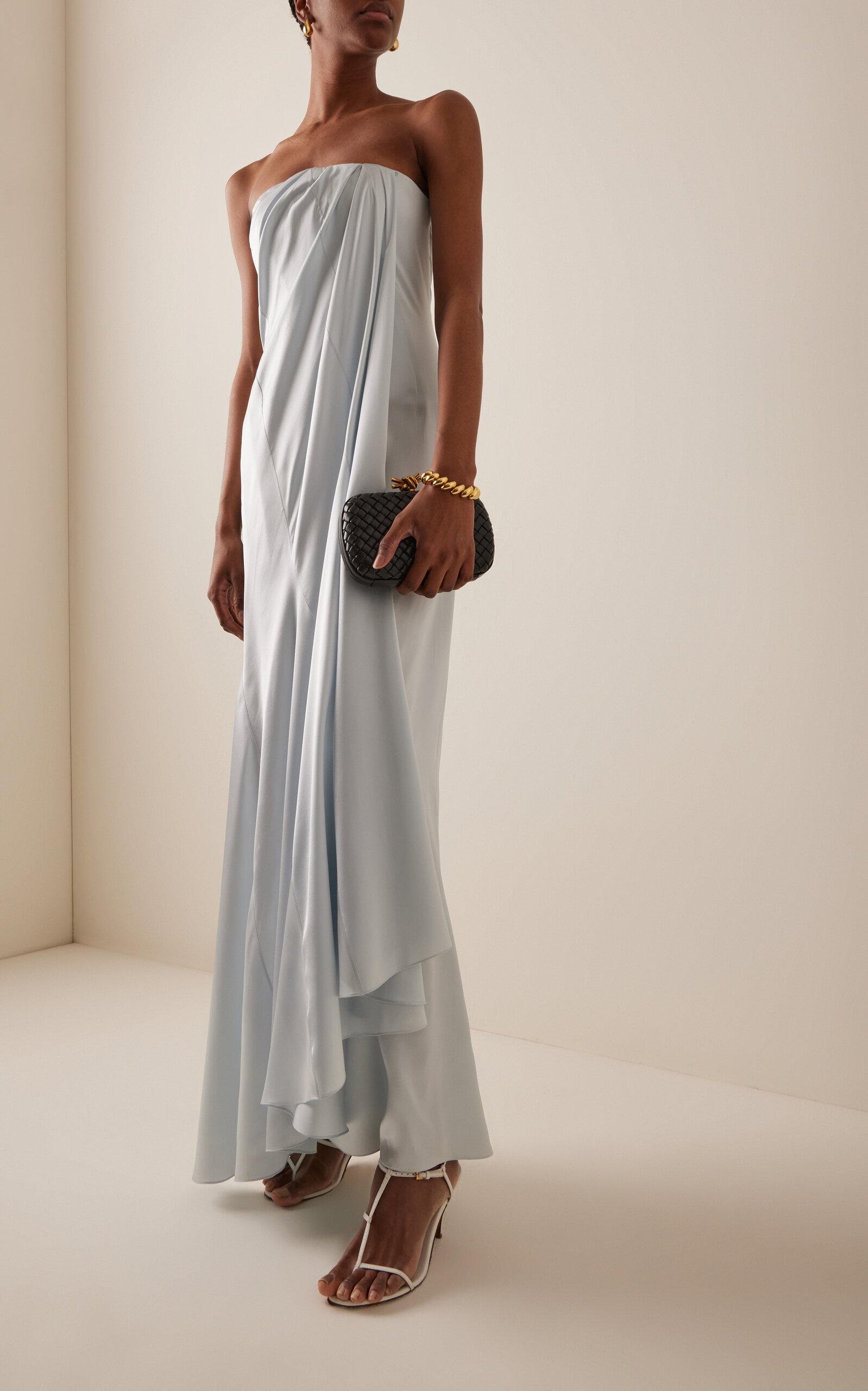 chinese dress ladies Mackenzie Champagne Satin Plunge-Neck Draped Maxi Dress  Club L London