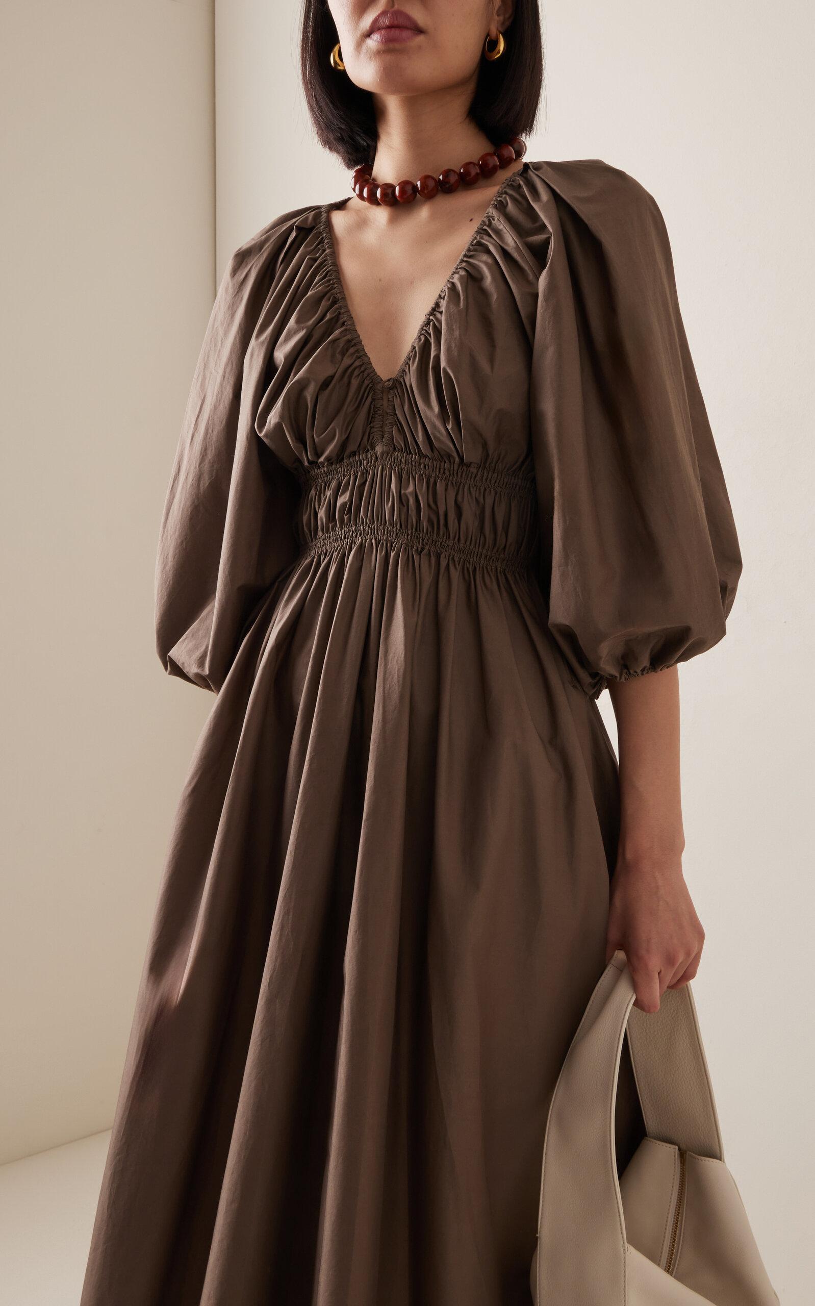 matteau shirred organic cotton midi dress Shirred Organic Cotton-poplin Midi Dress