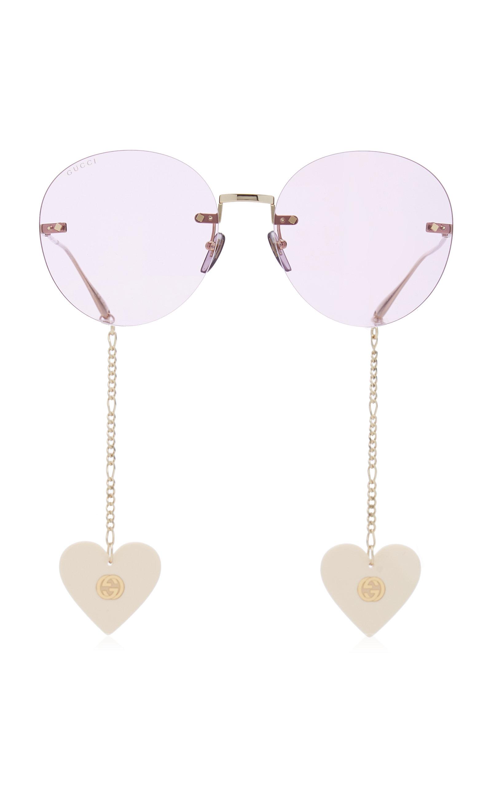 Gucci Round Metal Sunglasses With Chain in Natural