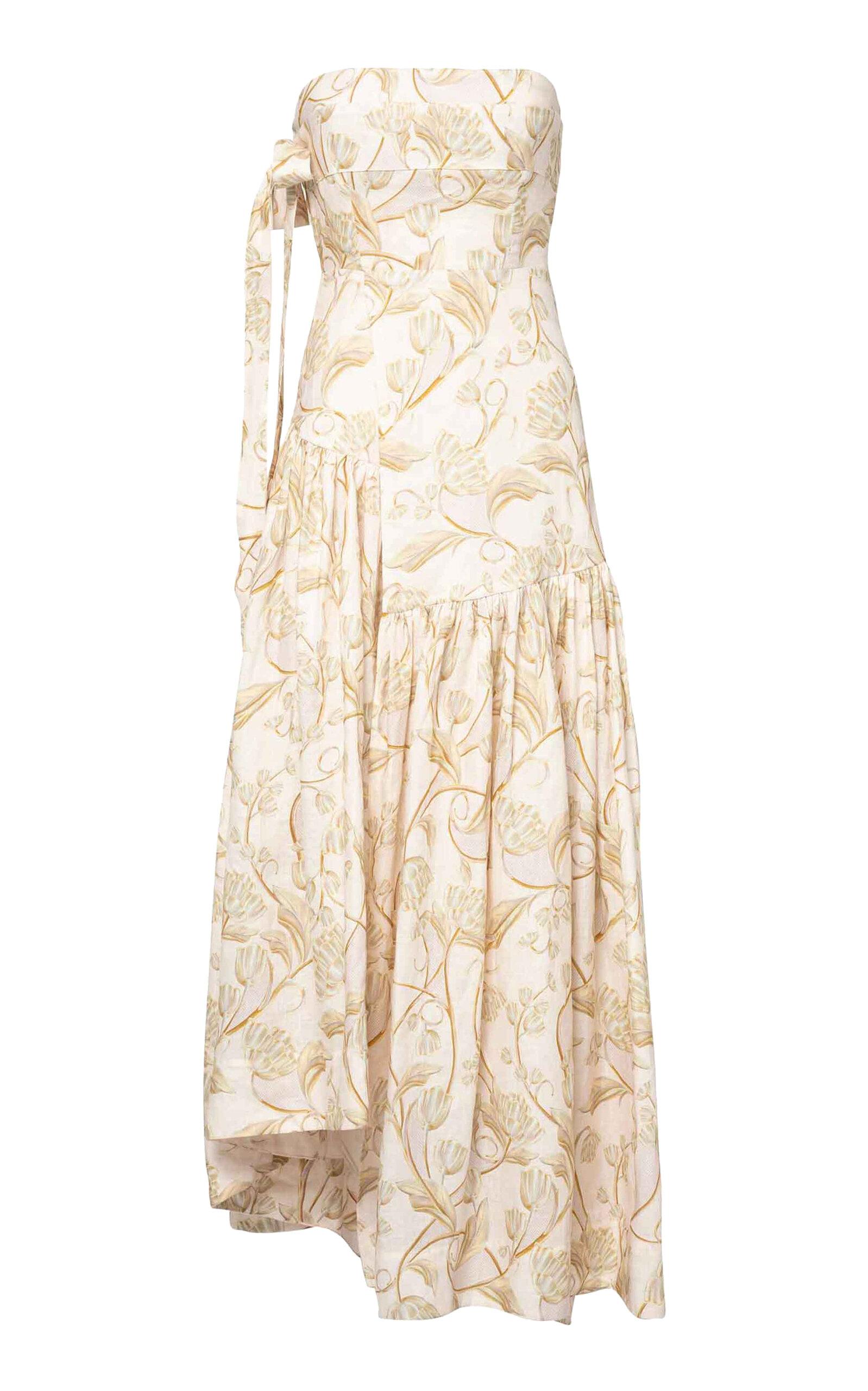 Agua Bendita Palmarie Perla Asymmetric Pleated Cotton Maxi Dress