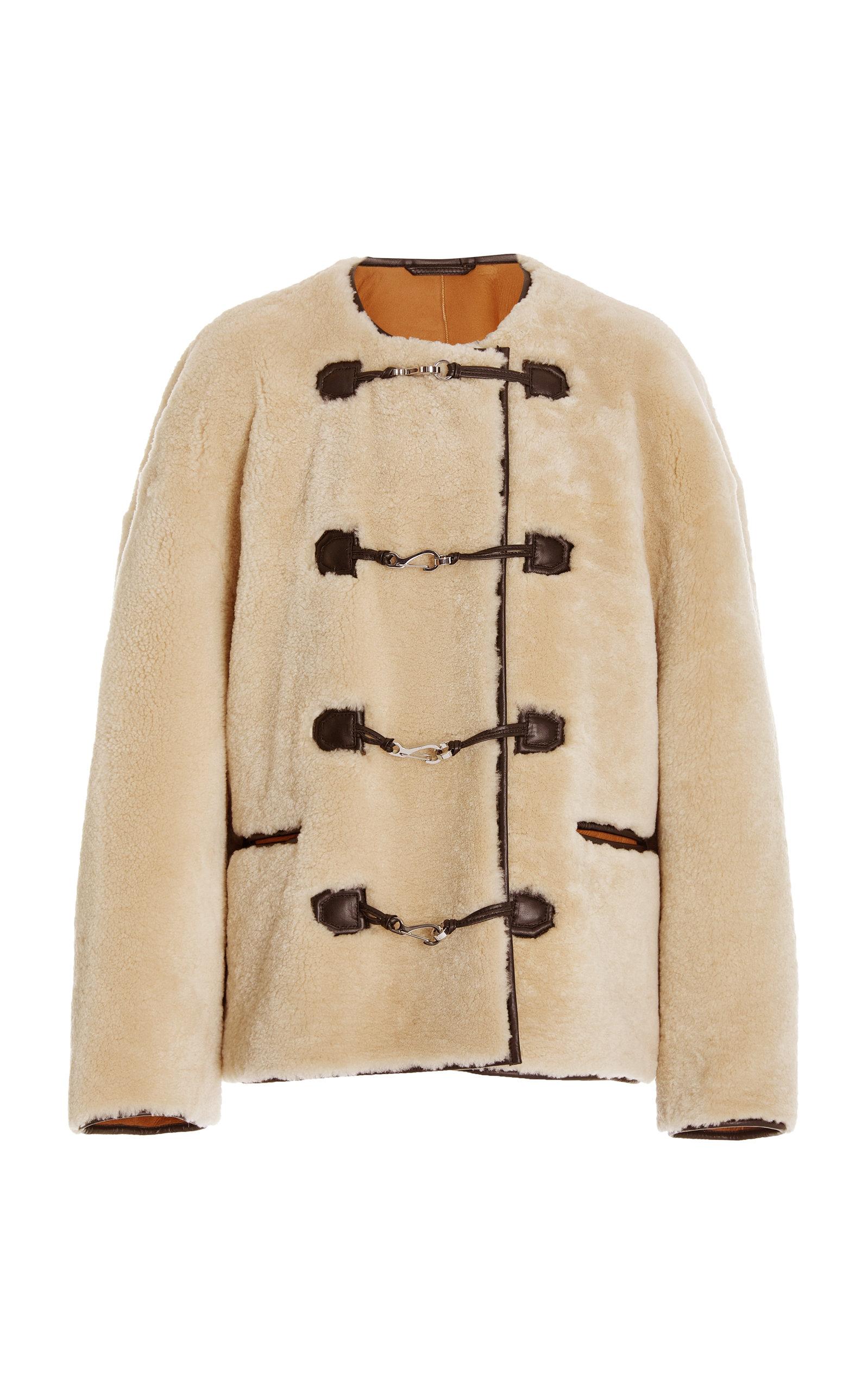 Totême Leather-trimmed Shearling Jacket in White | Lyst