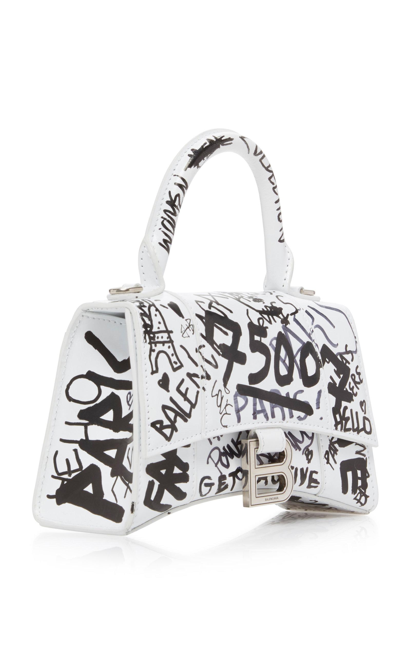 Balenciaga Hourglass Xs Graffiti-print Leather Bag in White | Lyst