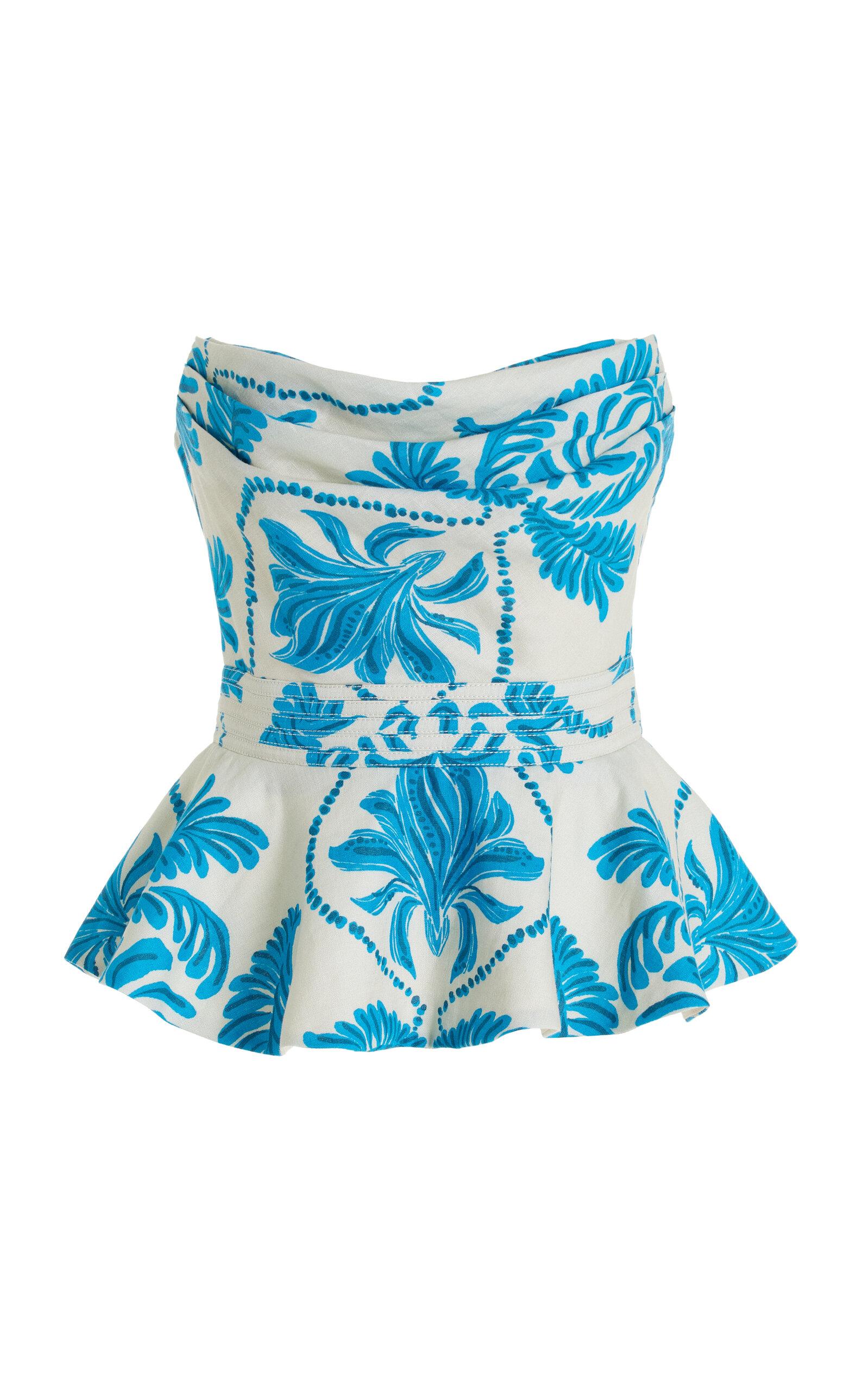 ANDRES OTALORA Casco Historico Strapless Linen Peplum Top in